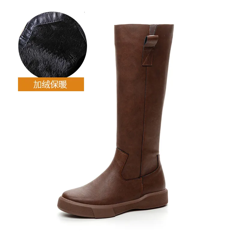 Longitud de la rodilla de mujer de cuero de cuero genuino, solas gruesas de caballero delgado, lujos de otoño e invierno, botas 