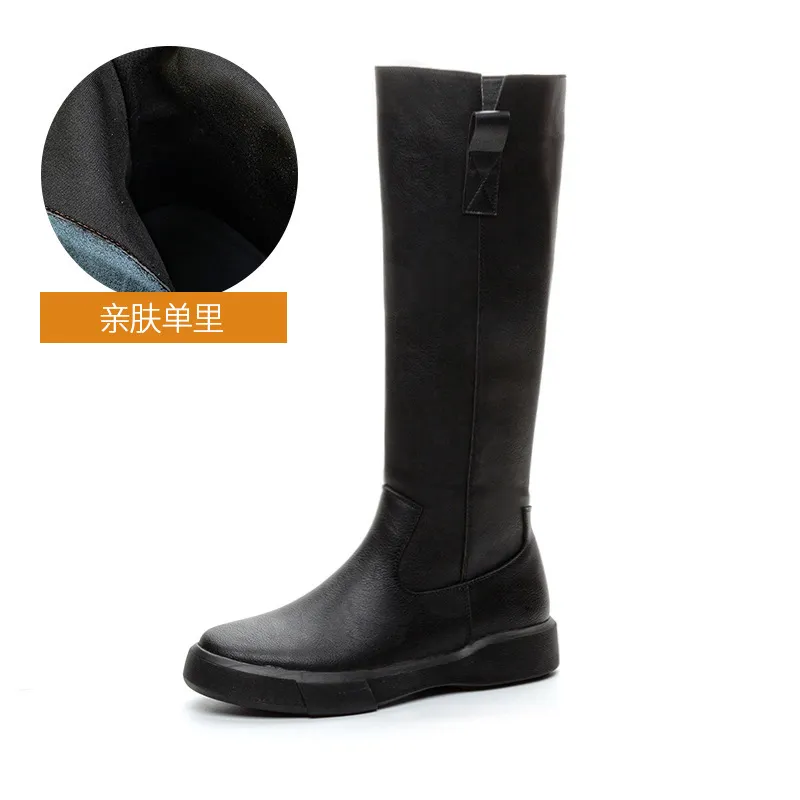 Longitud de la rodilla de mujer de cuero de cuero genuino, solas gruesas de caballero delgado, lujos de otoño e invierno, botas 