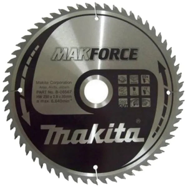MAKITA  MAKFORCE  HOJA DE SIERRA CIRCULAR,MADERA, 230X30X2.8MM, 60 DIENTES