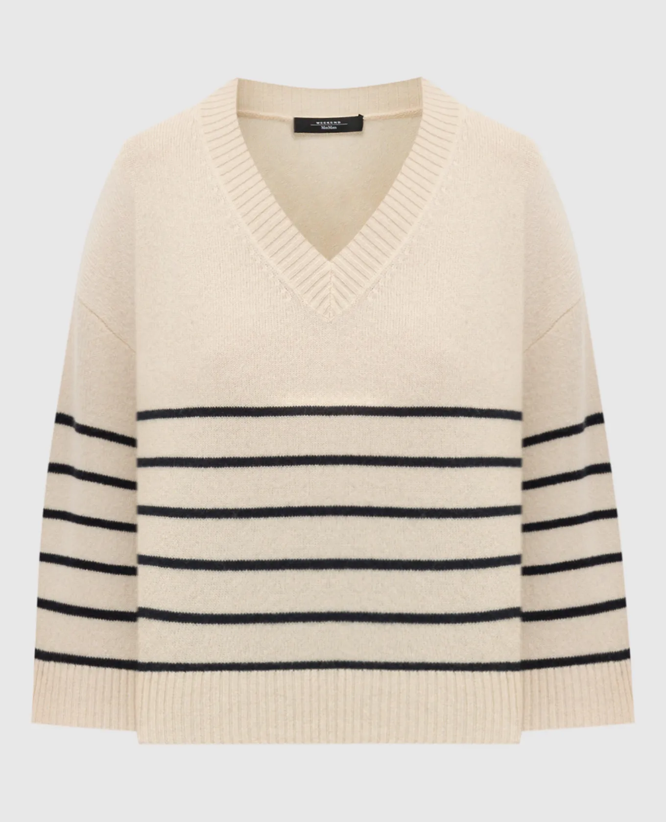 Max Mara Weekend Beige LEVA cashmere pullover with a stripe pattern