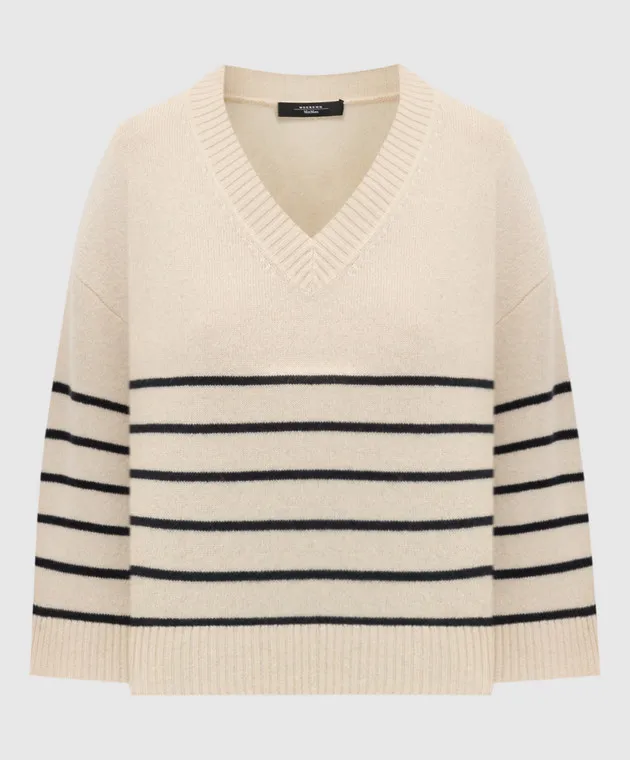 Max Mara Weekend Beige LEVA cashmere pullover with a stripe pattern