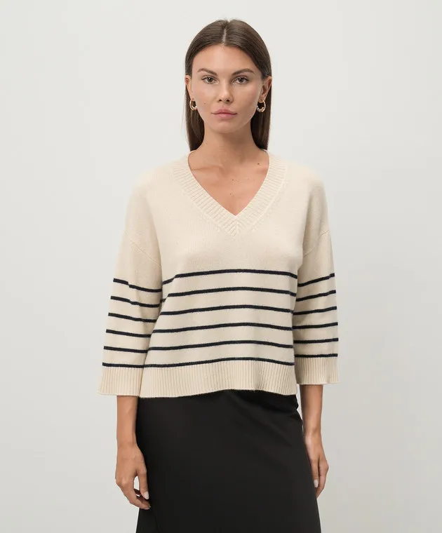 Max Mara Weekend Beige LEVA cashmere pullover with a stripe pattern
