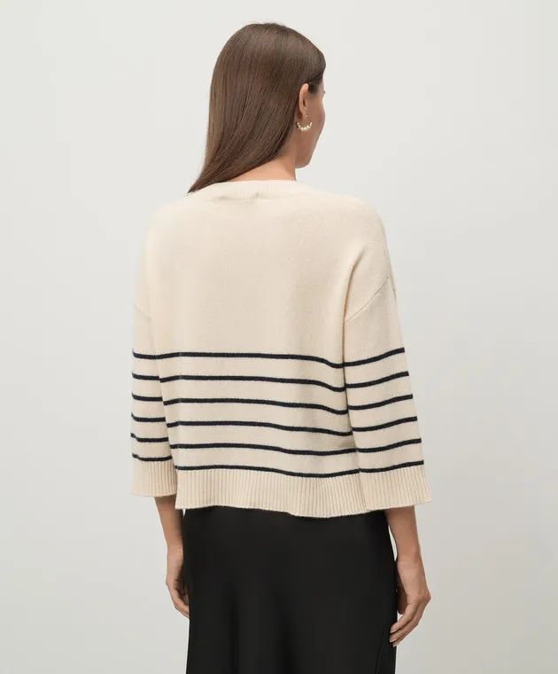 Max Mara Weekend Beige LEVA cashmere pullover with a stripe pattern