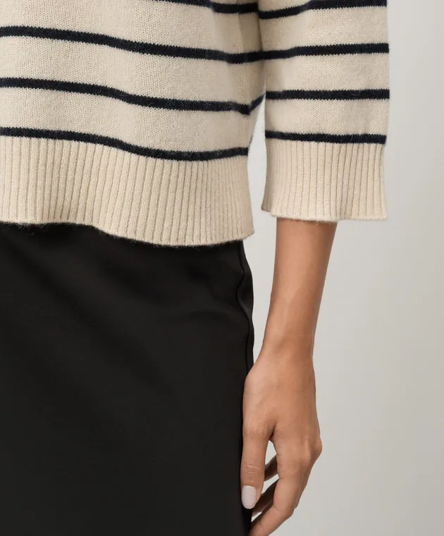 Max Mara Weekend Beige LEVA cashmere pullover with a stripe pattern