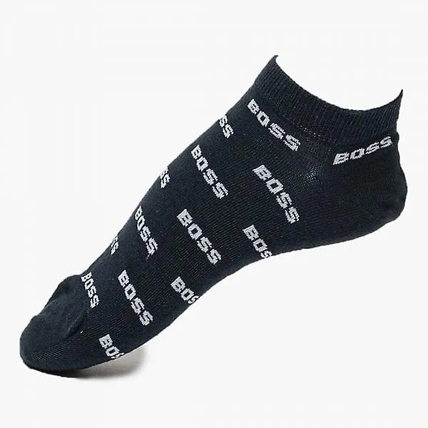 Men's Hugo Boss 2 Pack AS Allover Logo Navy 401 Trainer Socks 50511426