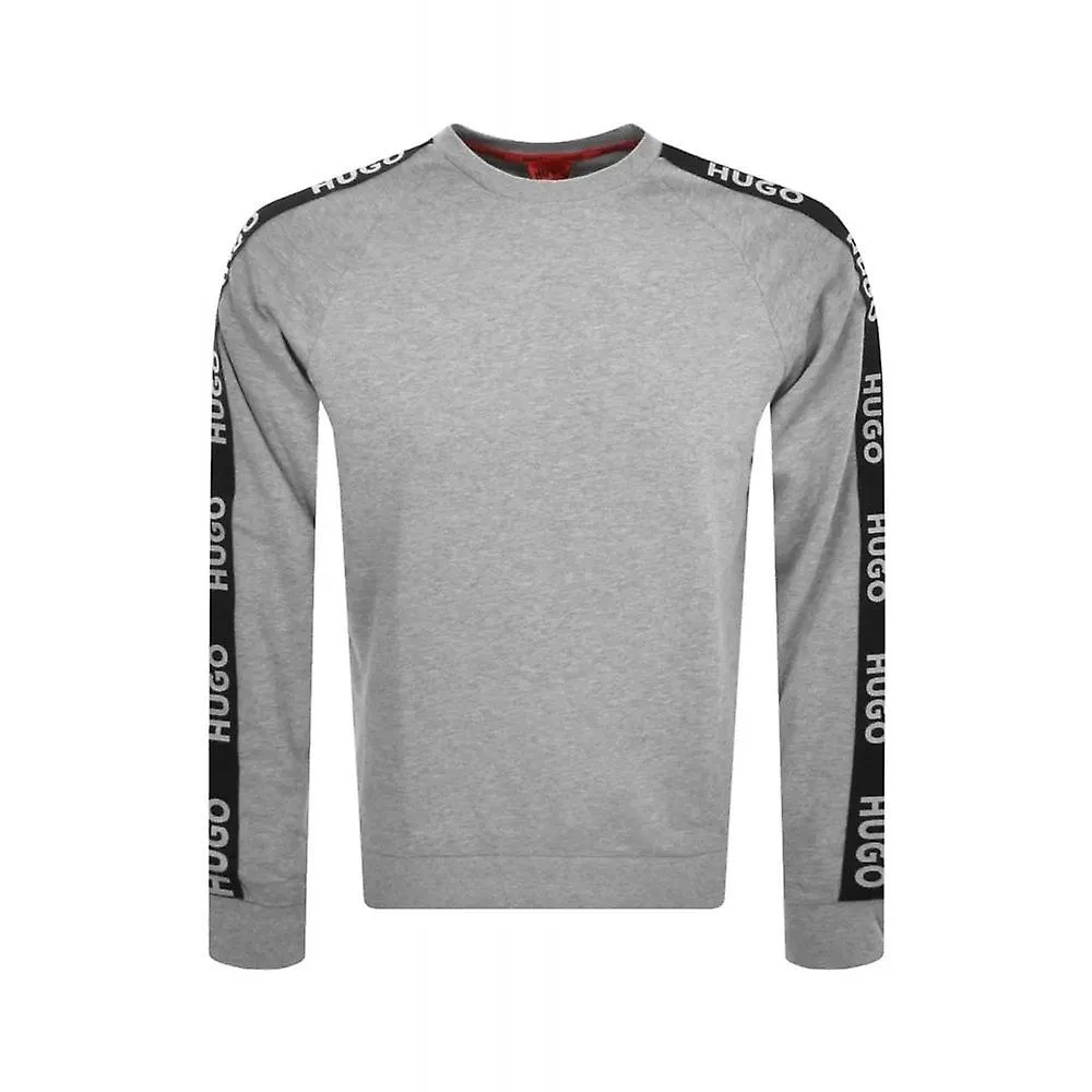 MEN'S HUGO BOSS 50504273 SPORTY TAPE LOGO CREW SWEAT TOP  MID GREY MARL