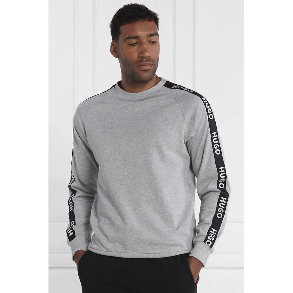 MEN'S HUGO BOSS 50504273 SPORTY TAPE LOGO CREW SWEAT TOP  MID GREY MARL