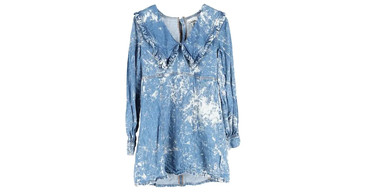 Minivestido desteñido Ganni en algodón vaquero azul 