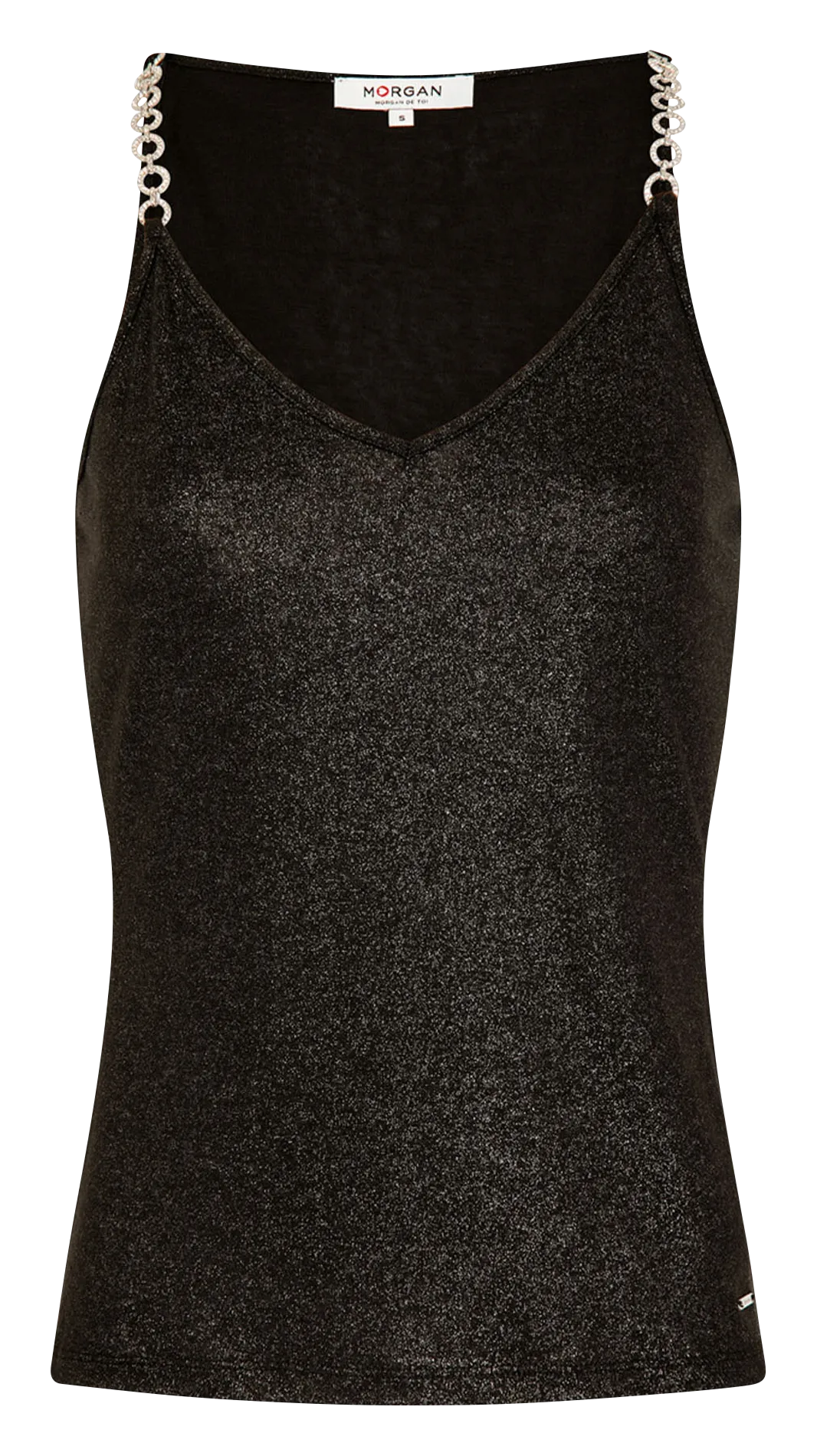 MORGAN BAMBI  TOP DE TIRANTES CON CADENAS Y CUELLO DE PICO EN NEGRO