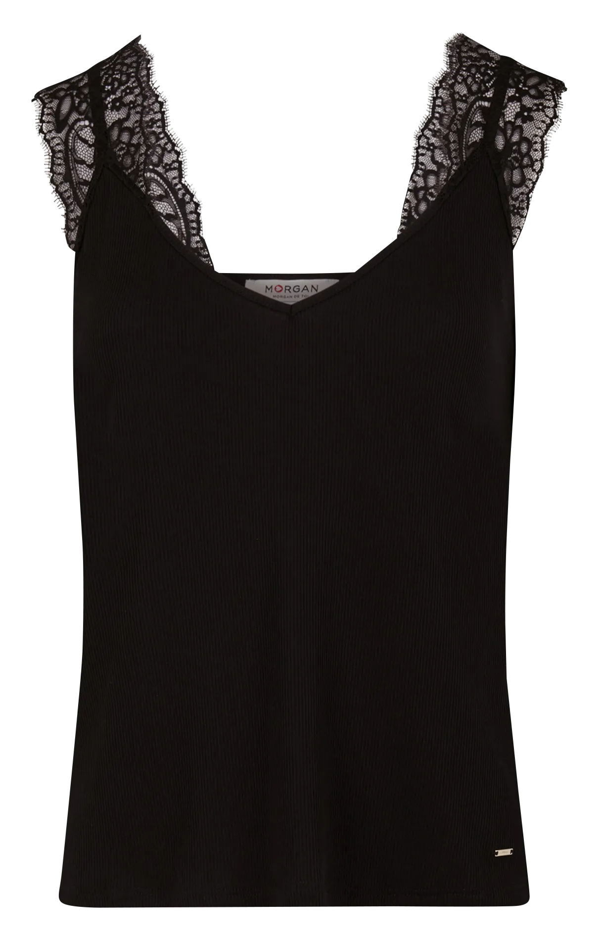 MORGAN BDELIA  CAMISETA DE TIRANTES DE ENCAJE CON CUELLO DE PICO EN NEGRO