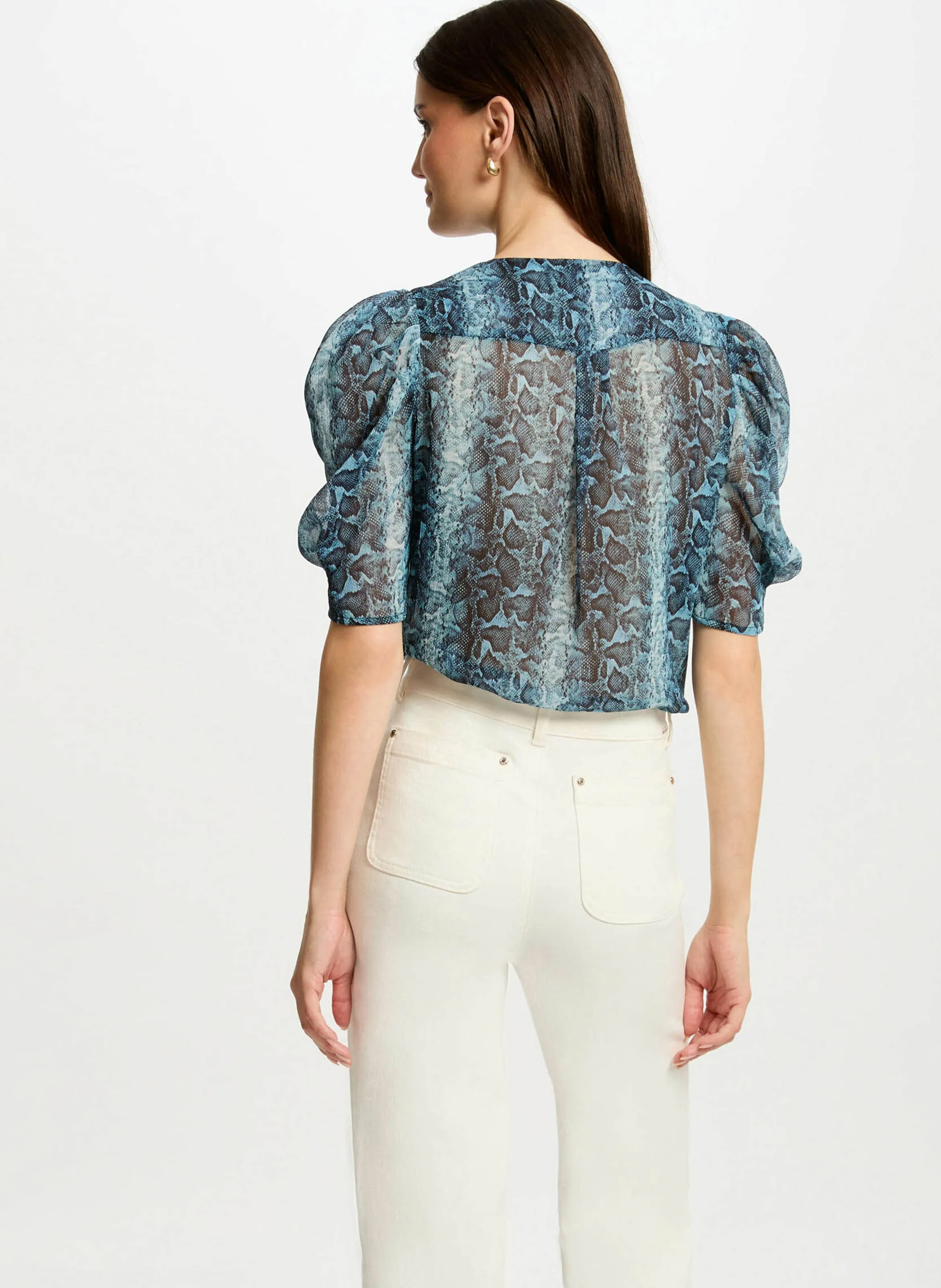 MORGAN CILOU.F  TOP CON CUELLO DE PICO Y ESTAMPADO DE PITóN EN MULTICOLOR