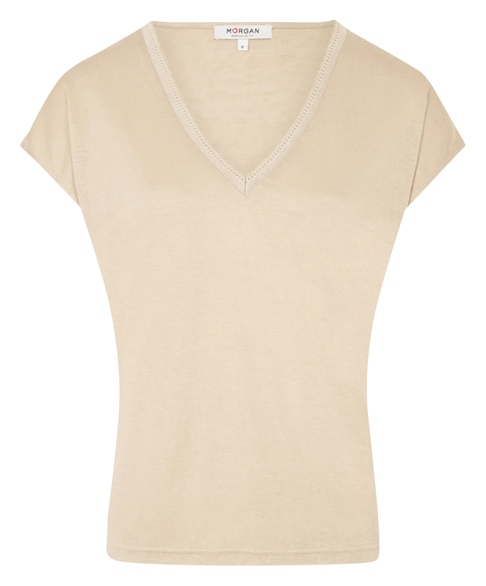 MORGAN DAGA  CAMISETA CON CUELLO EN V METALIZADO EN BEIGE