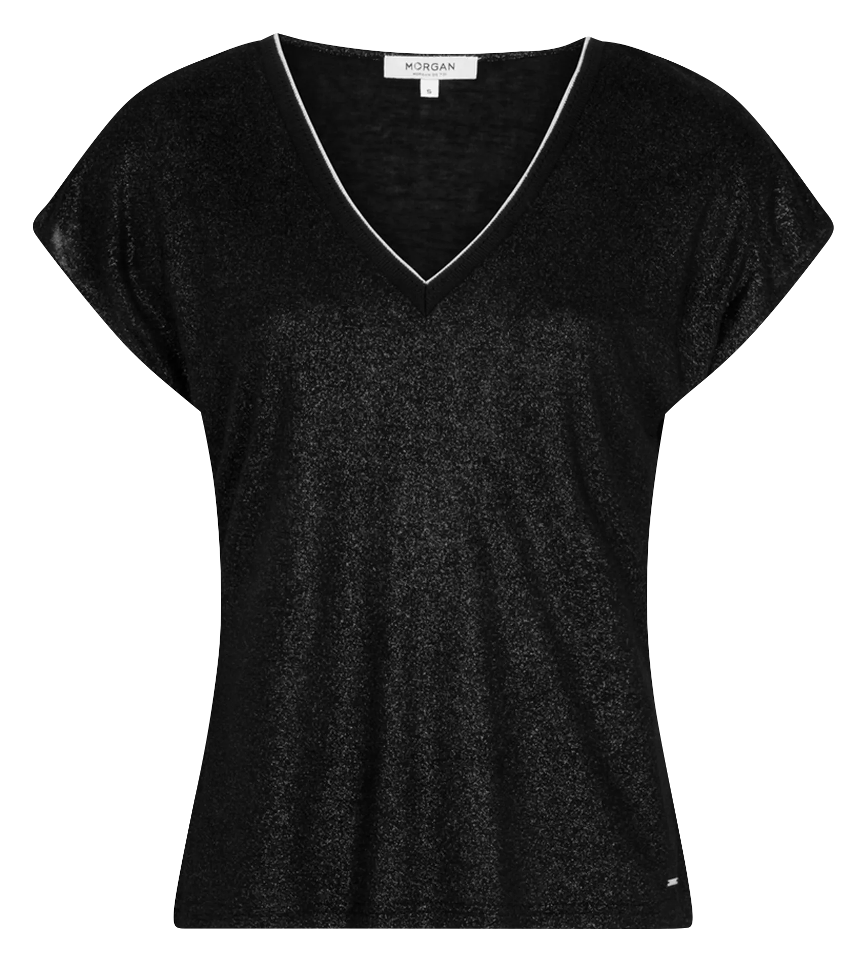 MORGAN DAGA  CAMISETA CON CUELLO EN V METALIZADO EN NEGRO