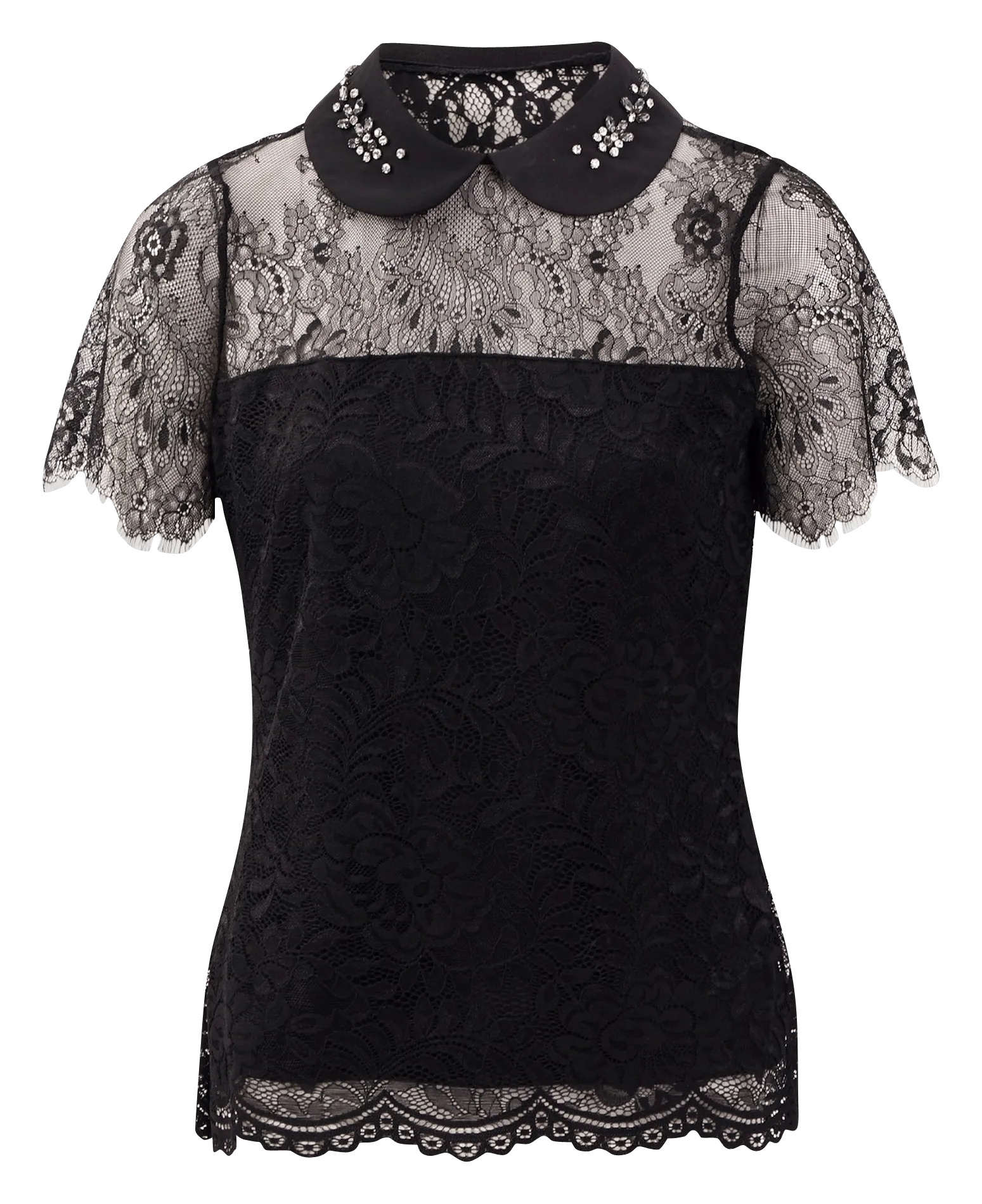 MORGAN DAMIEN.N  TOP DE ENCAJE CON CUELLO CLAUDINE EN NEGRO