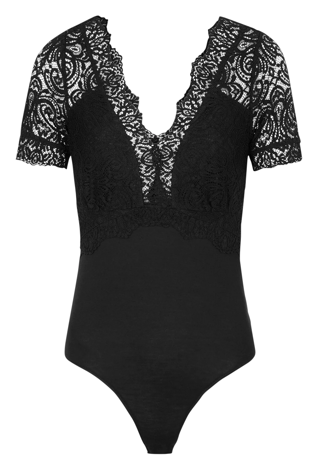 MORGAN DANAEL  BODY DE ENCAJE CON CUELLO DE PICO EN NEGRO