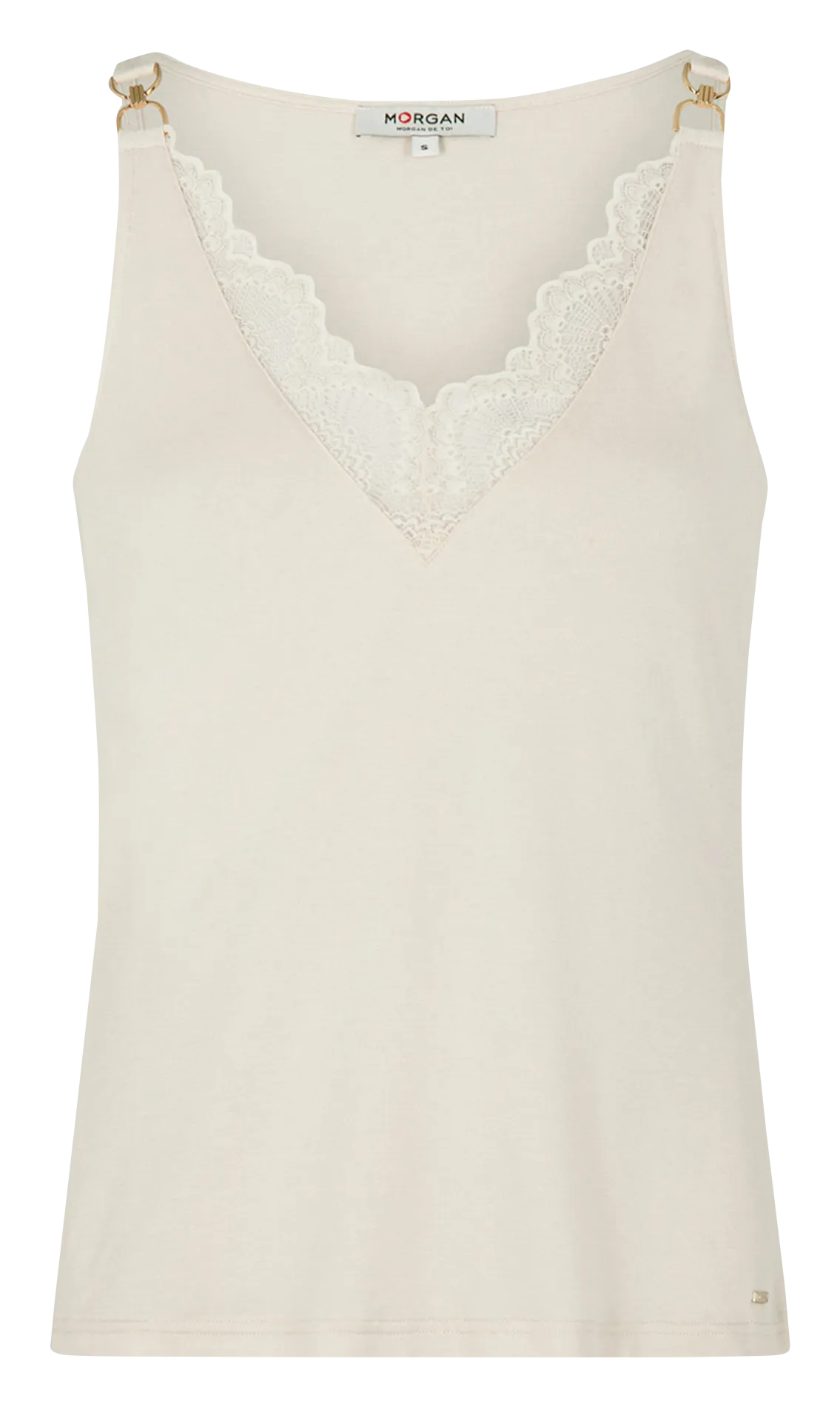 MORGAN DASKI  CAMISETA DE TIRANTES DE ENCAJE CON CUELLO DE PICO EN BEIGE