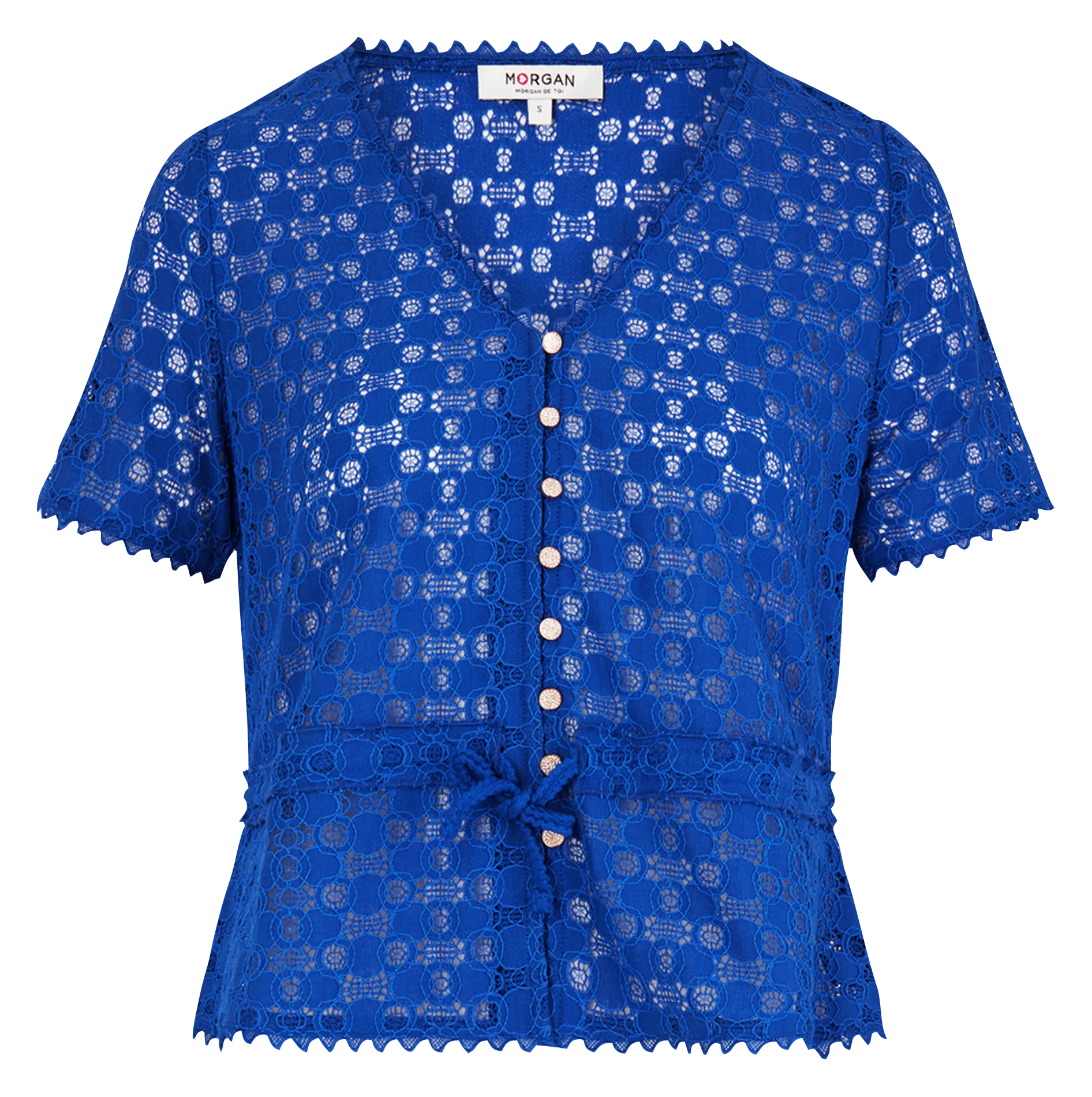MORGAN DATE  TOP ESCOTE EN V DE ENCAJE EN AZUL