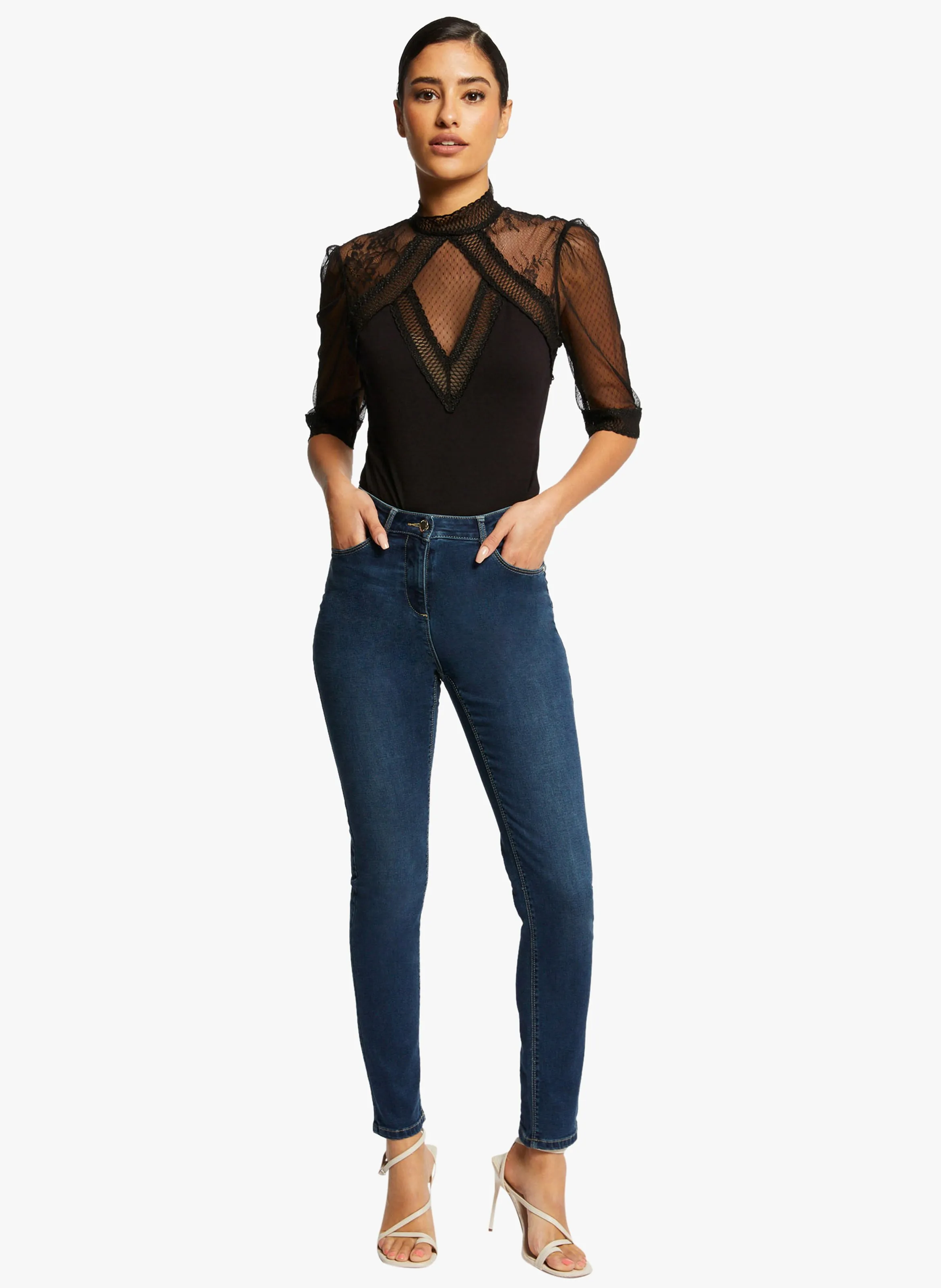 MORGAN DATIL  BODY DE ENCAJE CON CUELLO ALTO EN NEGRO