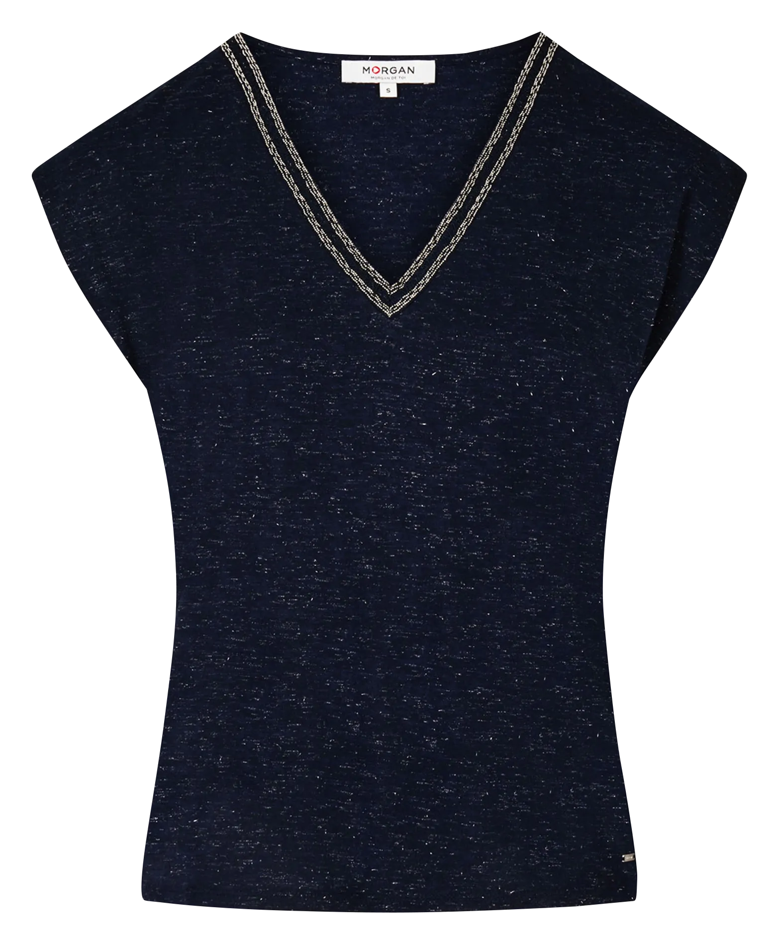 MORGAN DAYA  CAMISETA CON CUELLO DE PICO EN AZUL