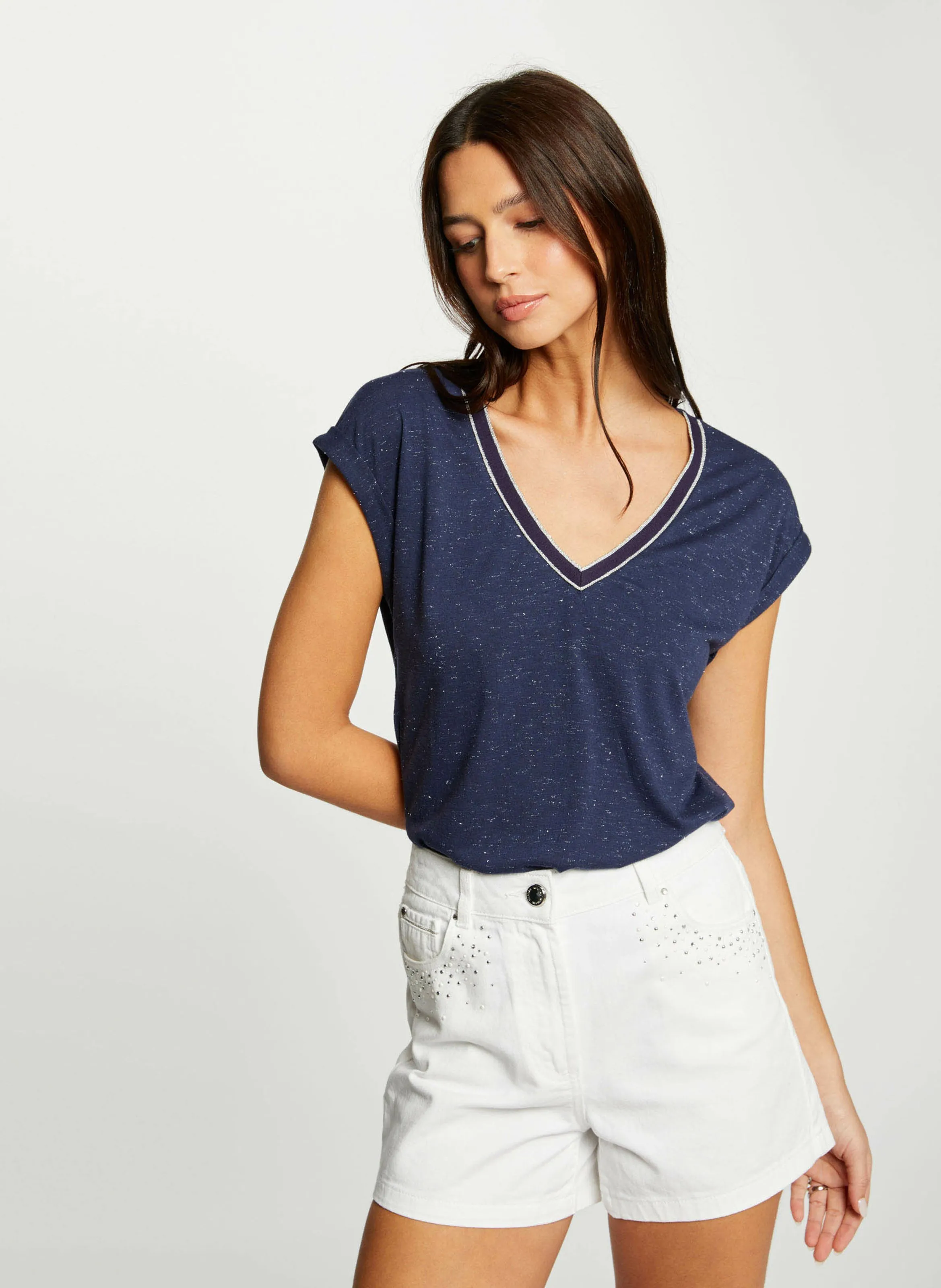 MORGAN DAYA  CAMISETA RECTA DE MANGA CORTA EN AZUL