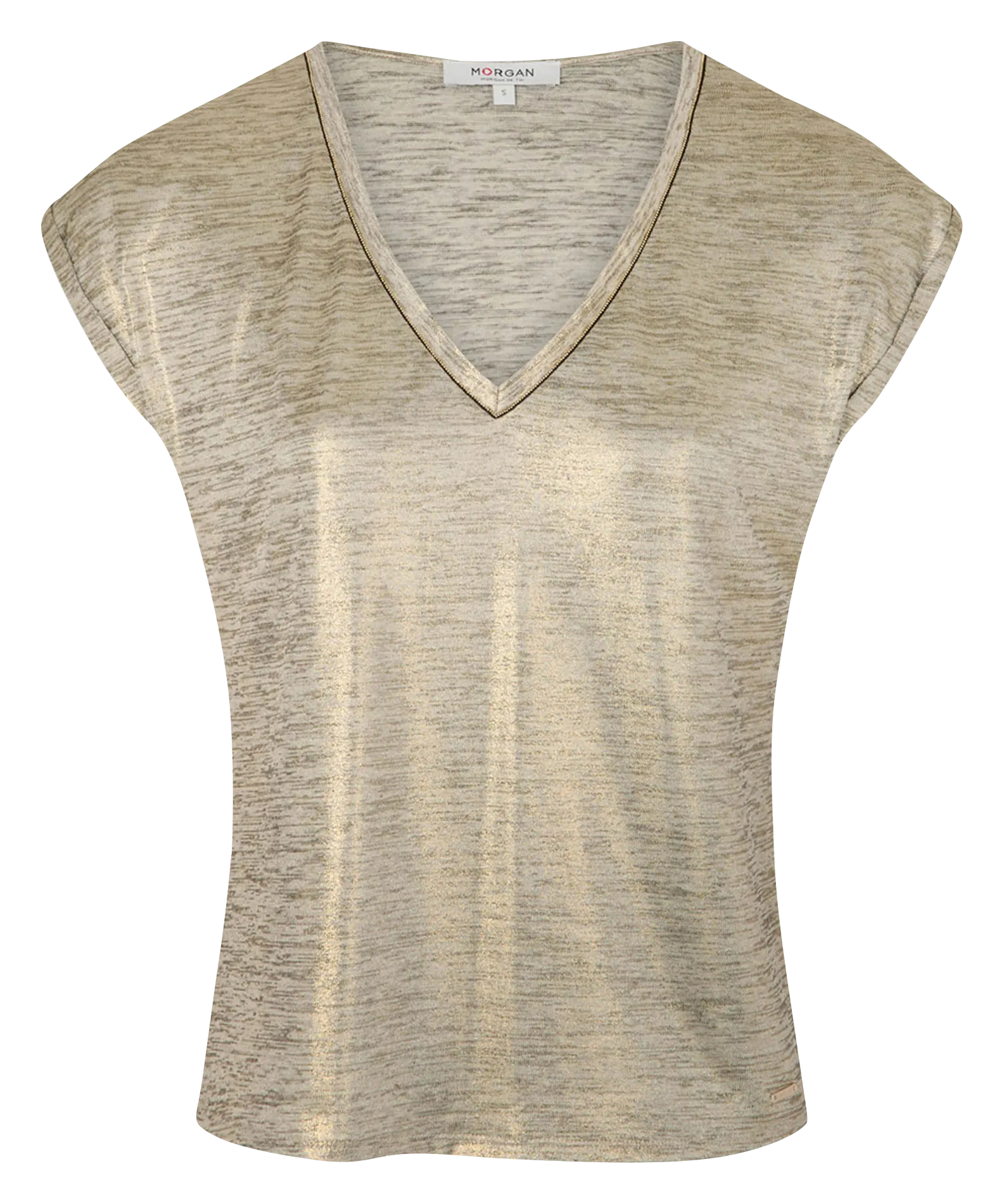 MORGAN DAYA1  CAMISETA METALIZADA DE MANGA CORTA EN DORADO
