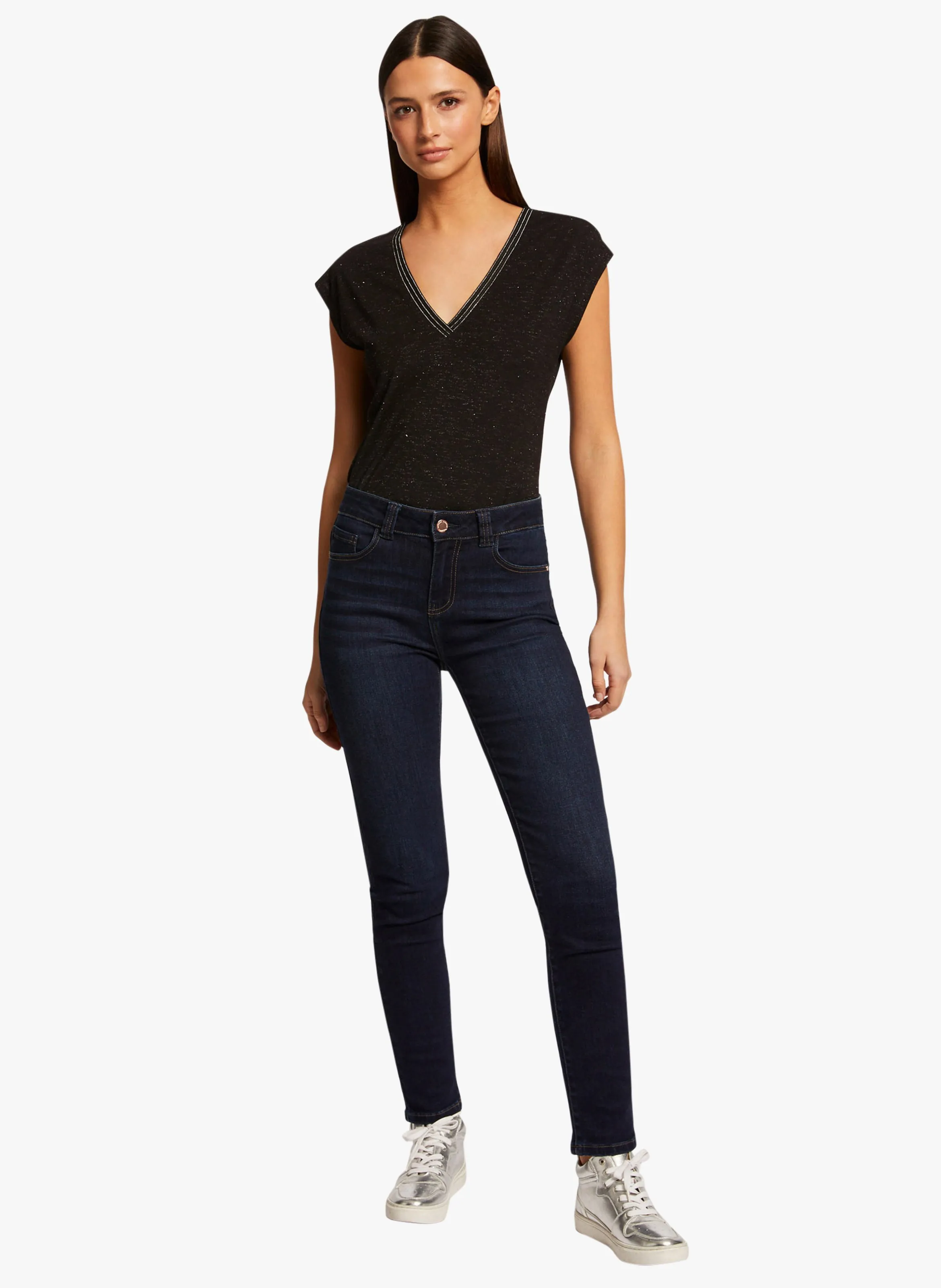 MORGAN DAYAN  CAMISETA CON CUELLO DE PICO FANTASíA EN NEGRO