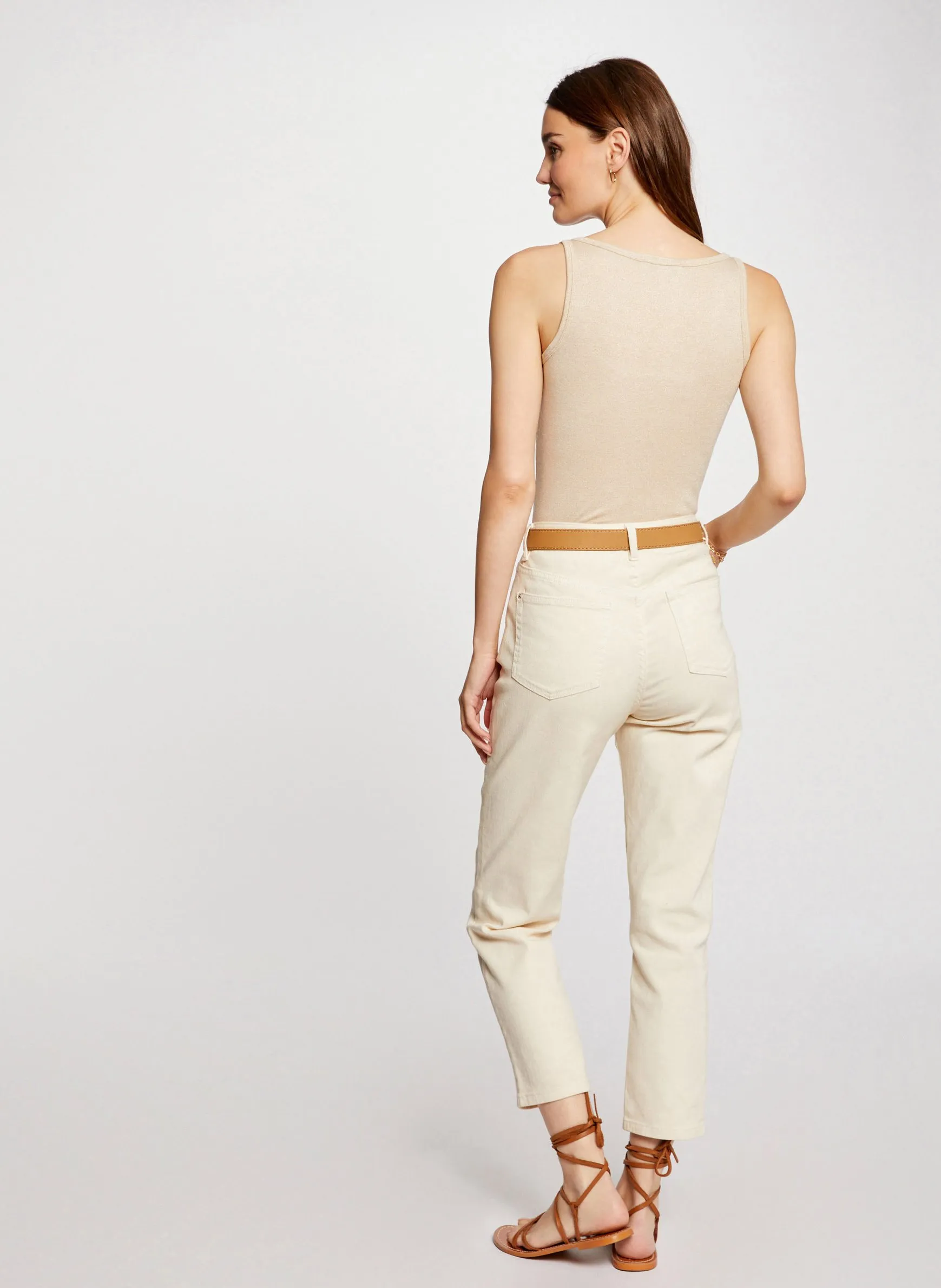 MORGAN DIDO1  CAMISETA CON TIRANTES FINOS DE METALIZADO EN BEIGE