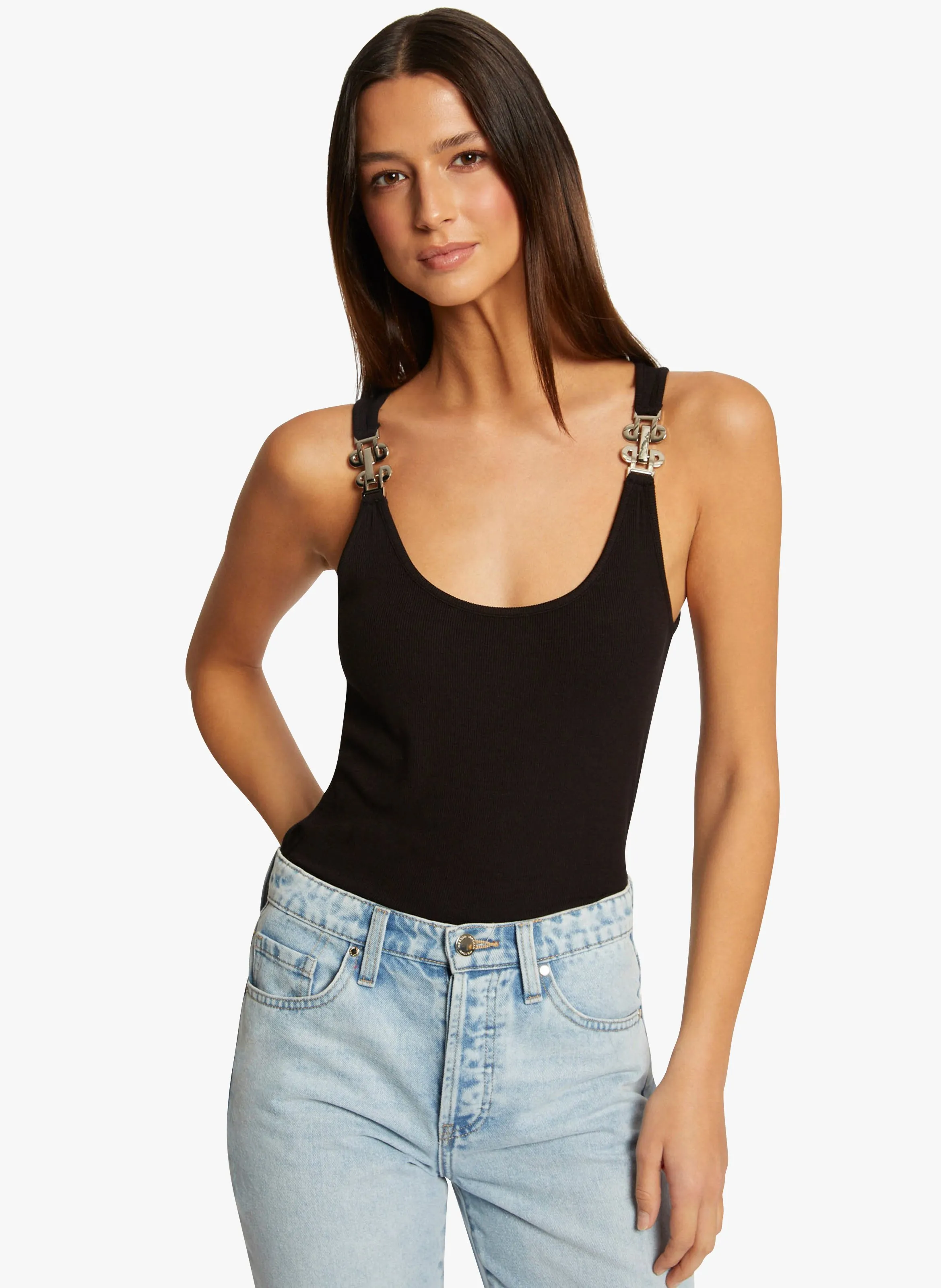 MORGAN DIMLI  CAMISETA DE TIRANTES CON DETALLES EN NEGRO