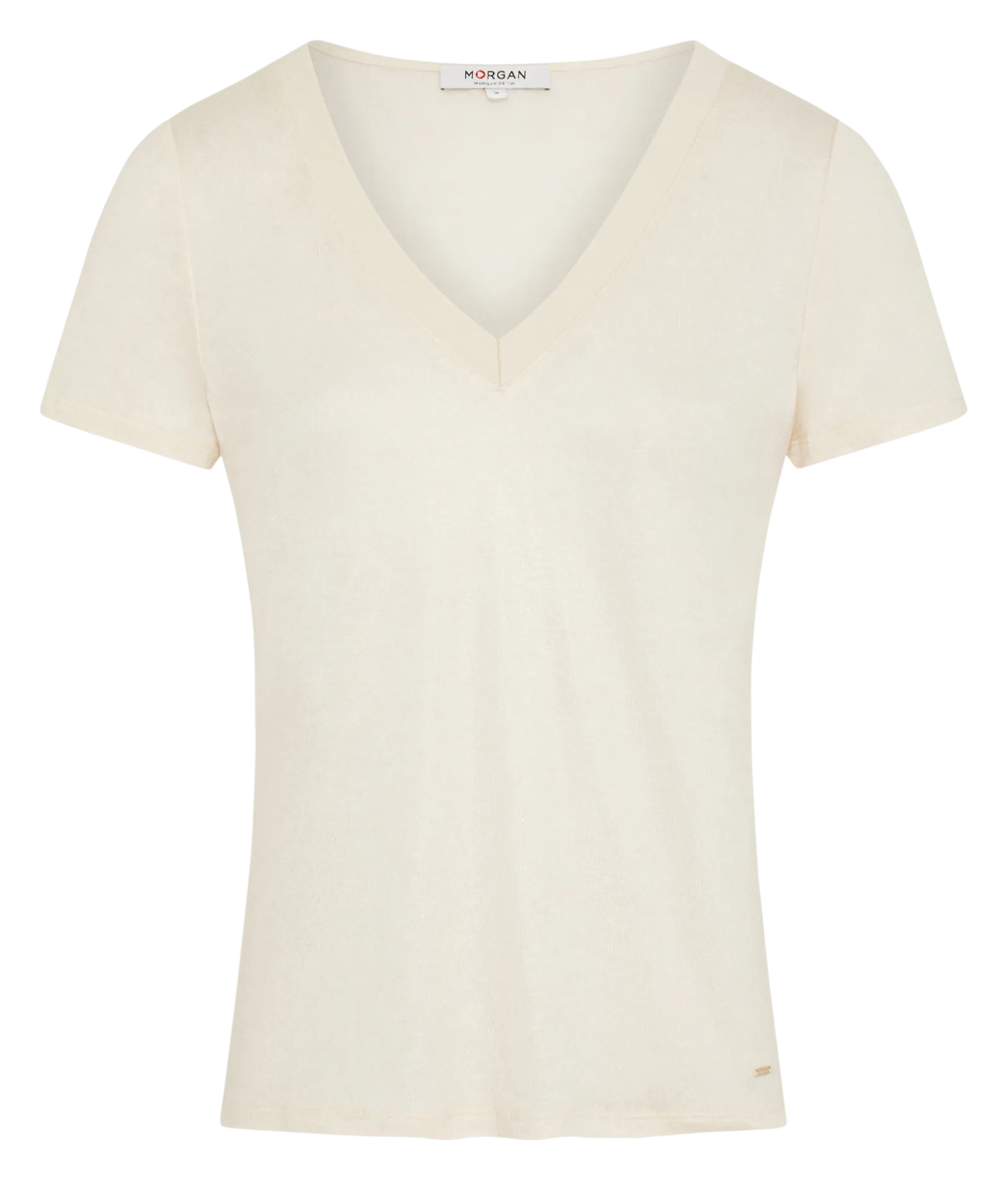 MORGAN DIPI  CAMISETA RECTA CON CUELLO DE PICO EN BEIGE