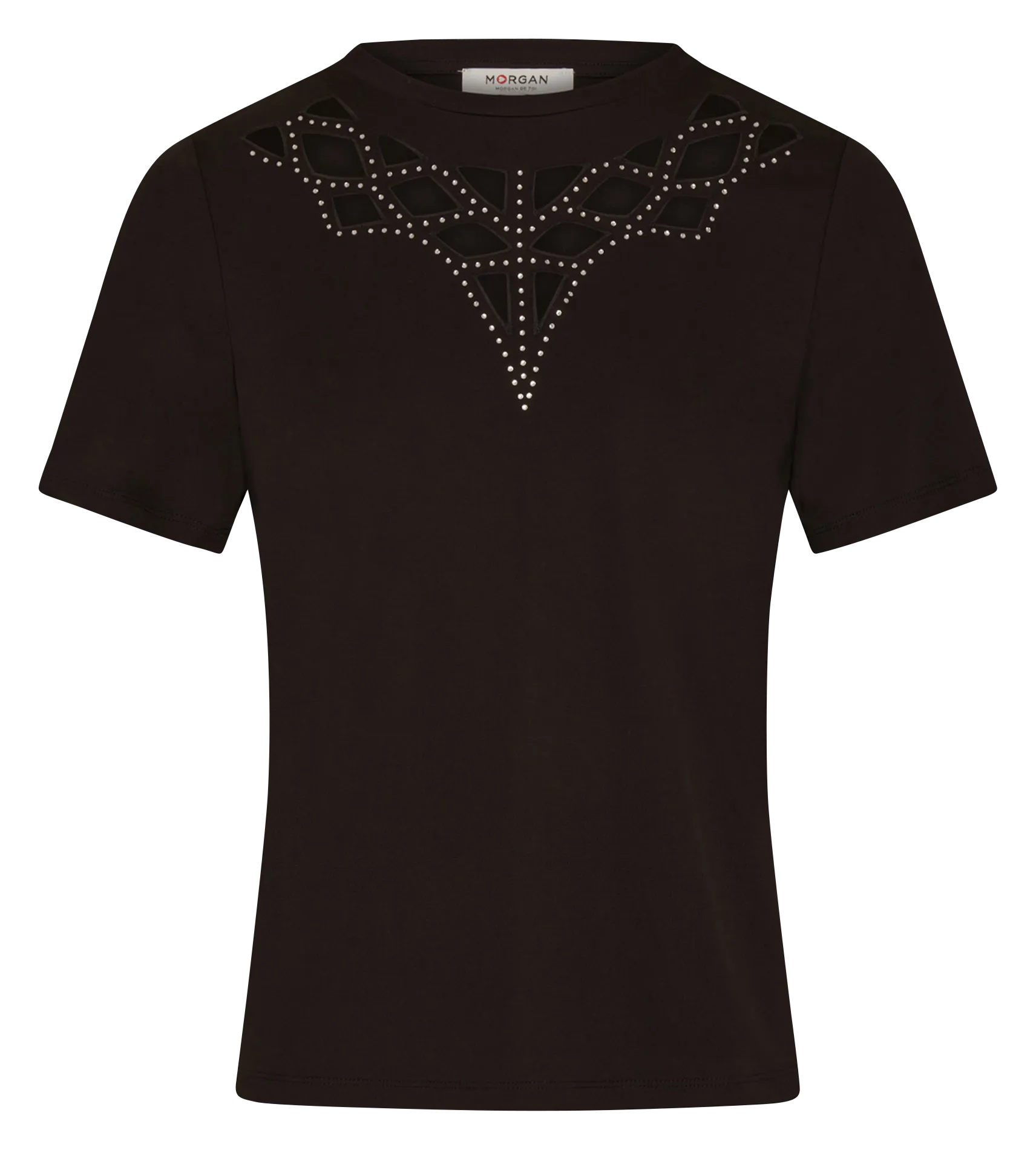 MORGAN DJUNGLE  CAMISETA DE MANGA CORTA CON STRASS EN NEGRO