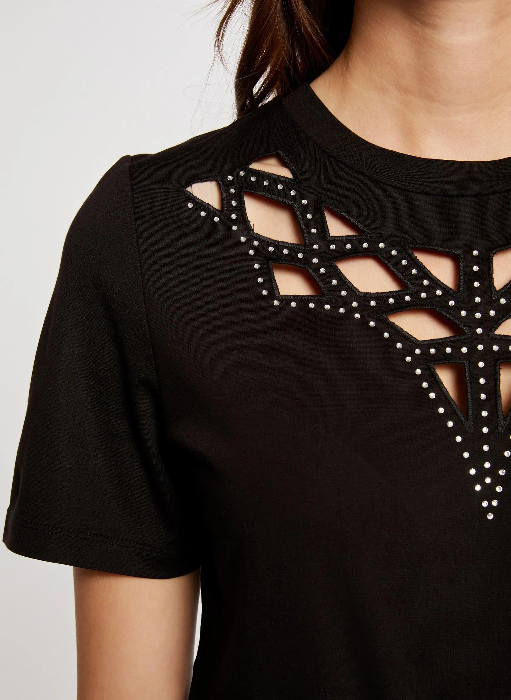 MORGAN DJUNGLE  CAMISETA DE MANGA CORTA CON STRASS EN NEGRO