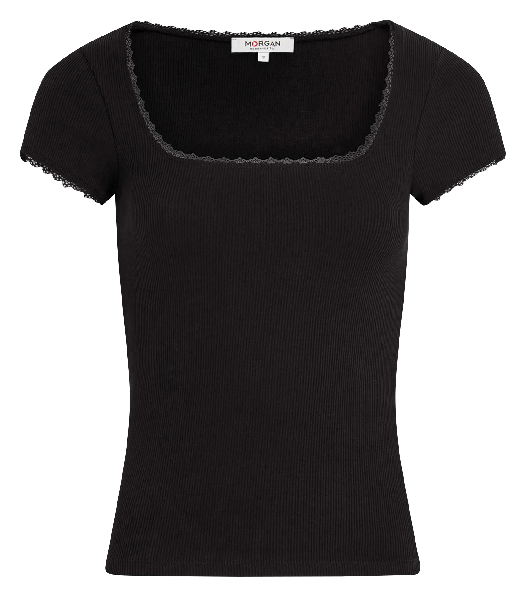 MORGAN DLUBI  CAMISETA DE MEZCLA DE ALGODóN CON ENCAJE EN NEGRO