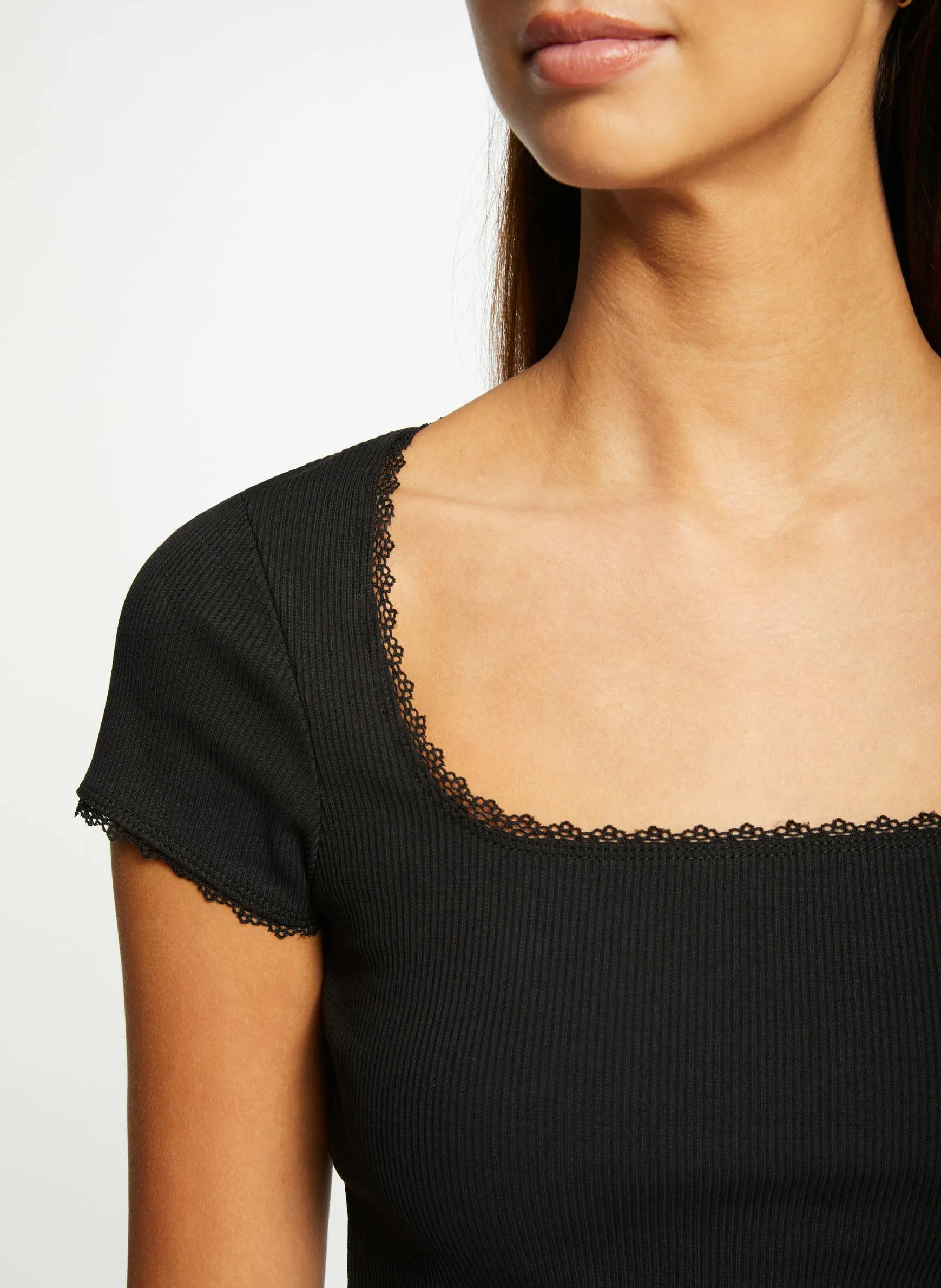 MORGAN DLUBI  CAMISETA DE MEZCLA DE ALGODóN CON ENCAJE EN NEGRO
