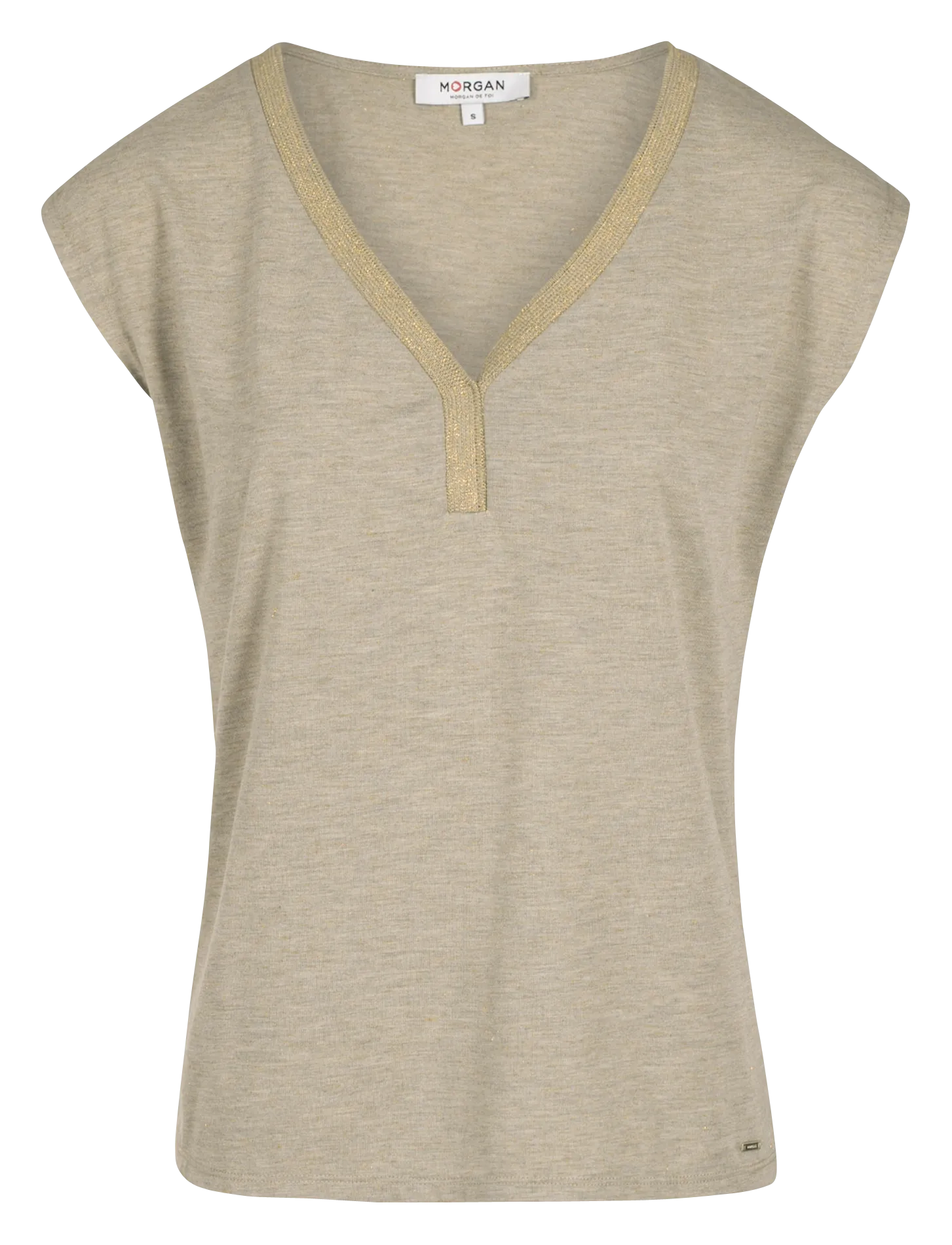 MORGAN DMAYA.N  CAMISETA IRISADA CON CUELLO DE PICO EN BEIGE