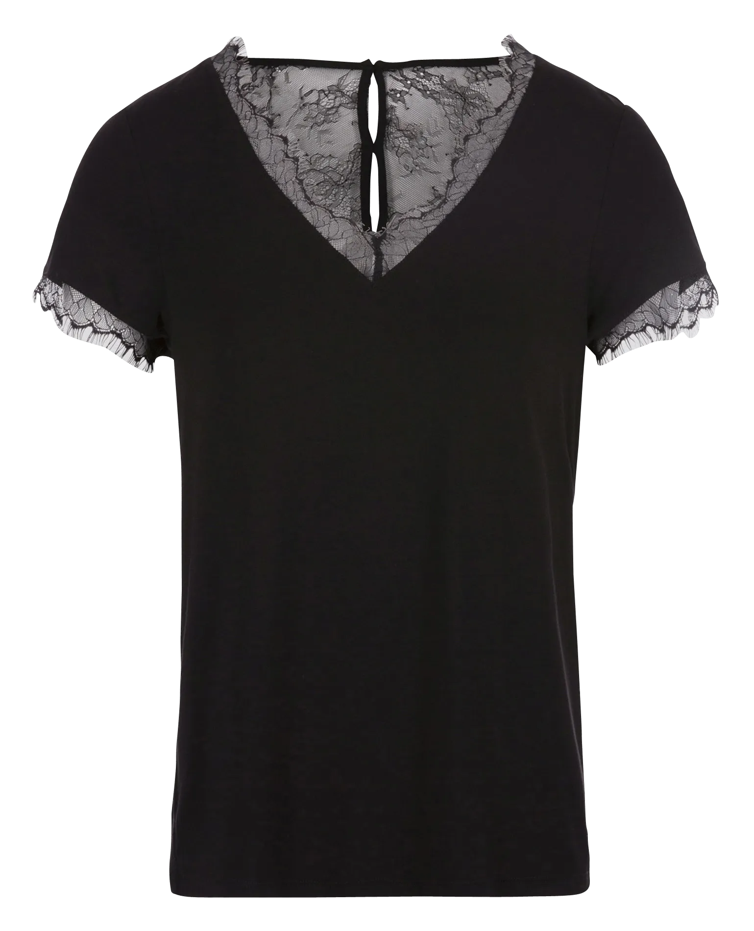 MORGAN DMINOL.N  CAMISETA CON CUELLO DE PICO Y APLIQUE DE ENCAJE EN NEGRO
