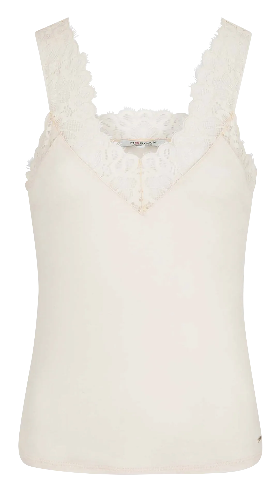 MORGAN DNANA  TOP CON CUELLO DE PICO Y ENCAJE EN BEIGE