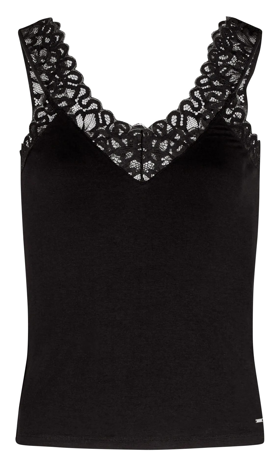 MORGAN DNANA  TOP CON CUELLO DE PICO Y ENCAJE EN NEGRO