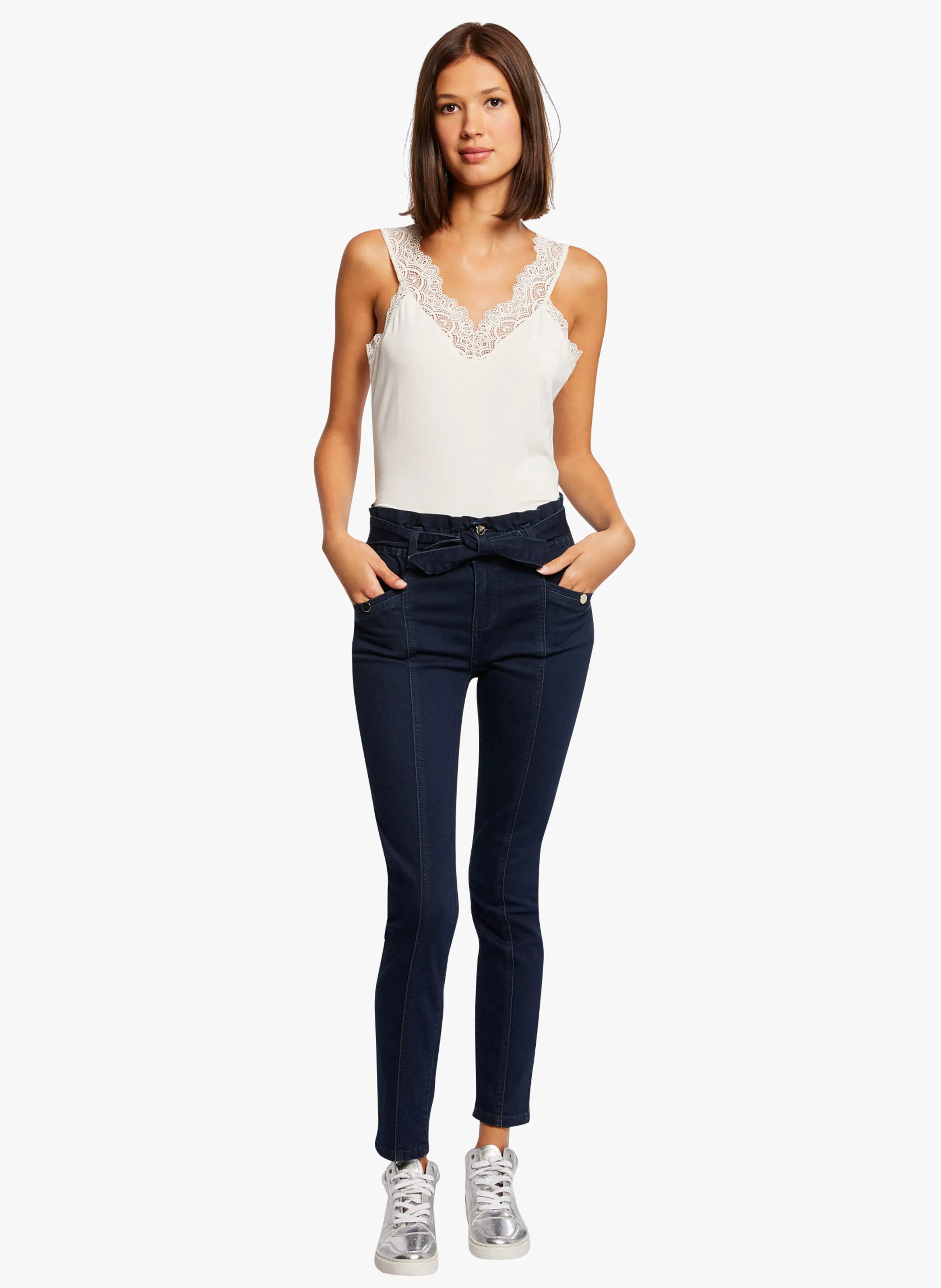 MORGAN DNINO  CAMISETA DE TIRANTES DE ENCAJE EN BEIGE
