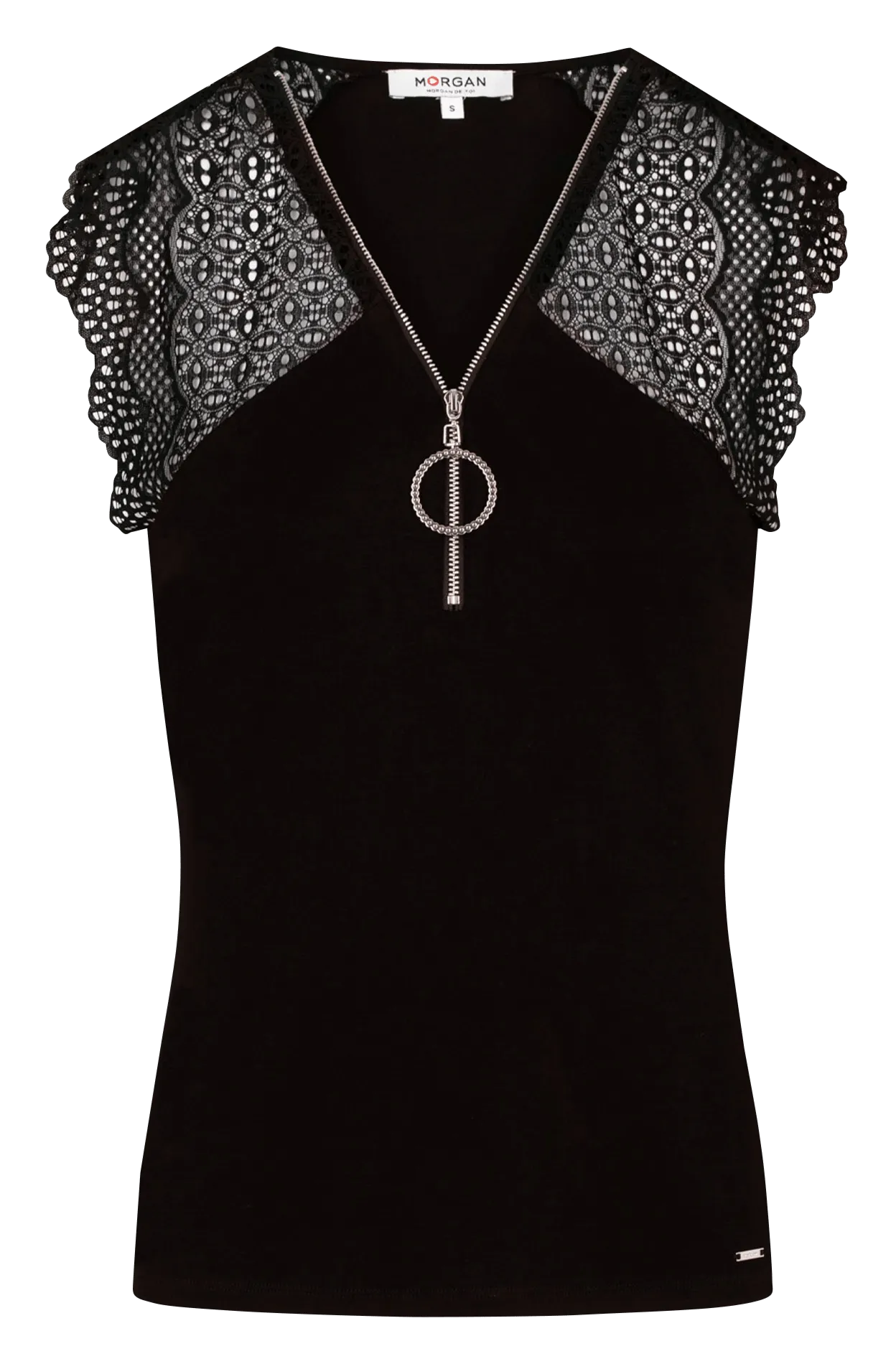 MORGAN DOBY  TOP SIN MANGAS CON CUELLO DE PICO EN NEGRO