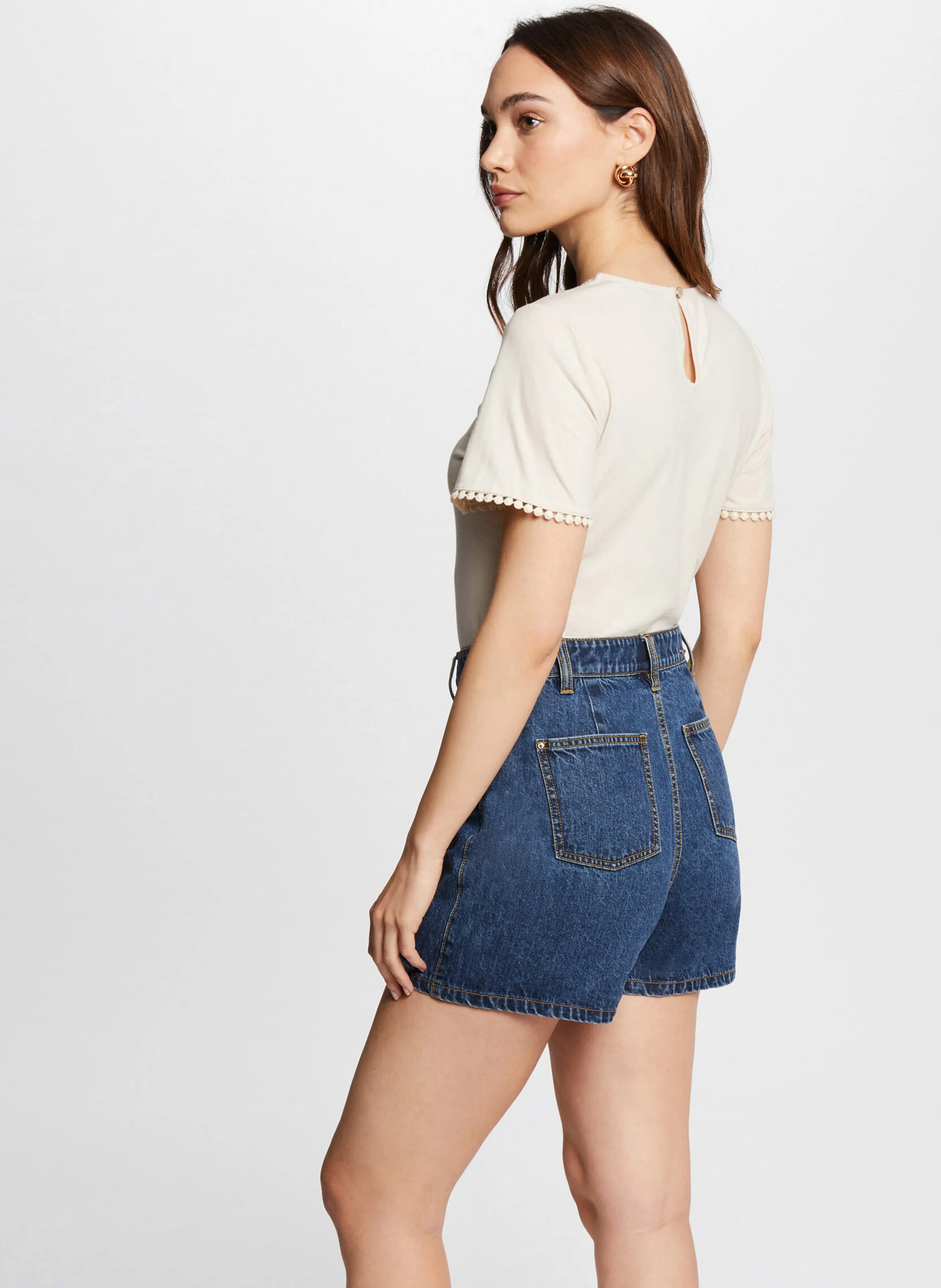 MORGAN DORIA  CAMISETA RECTA CON CUELLO REDONDO BORDADO EN ALGODóN MEZCLADO EN BEIGE