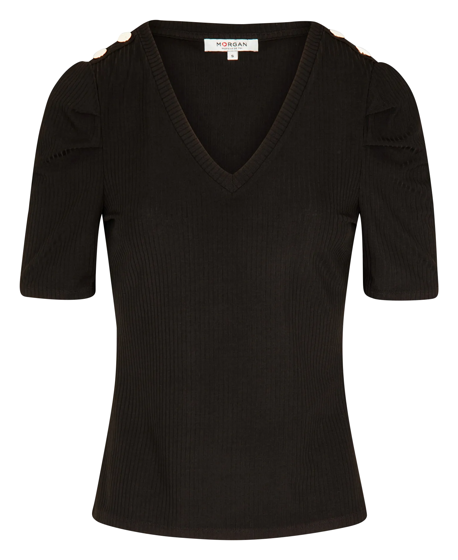MORGAN DOSTU  CAMISETA DE MANGA CORTA DE CANALé EN NEGRO