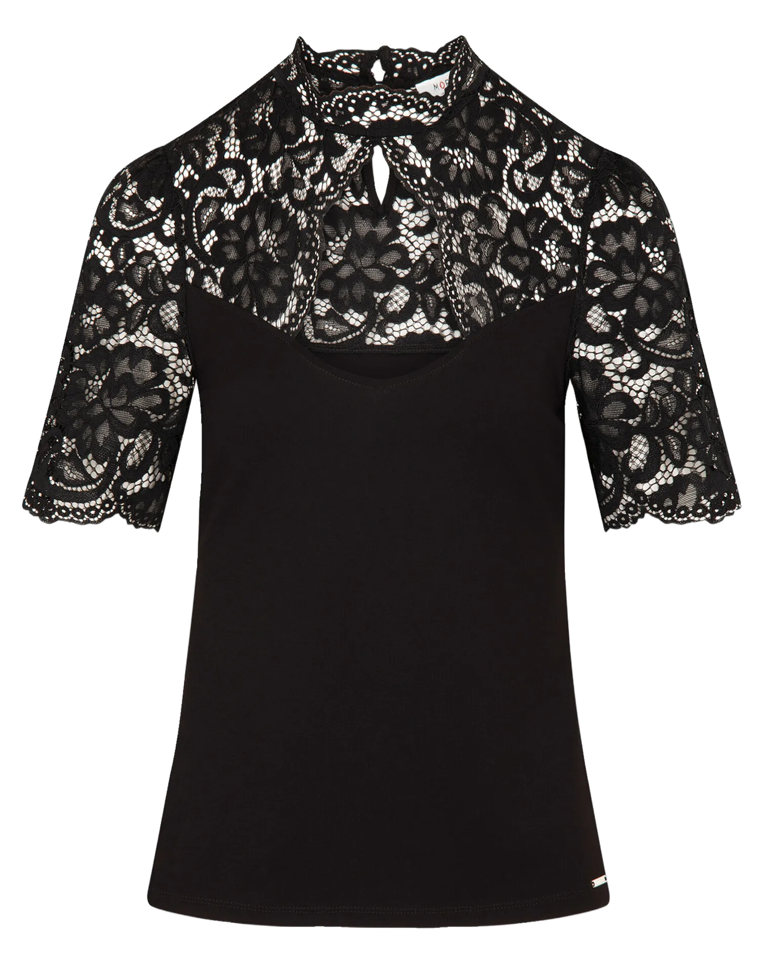 MORGAN DOUAZA  CAMISETA DE ENCAJE DE MANGA CORTA EN NEGRO