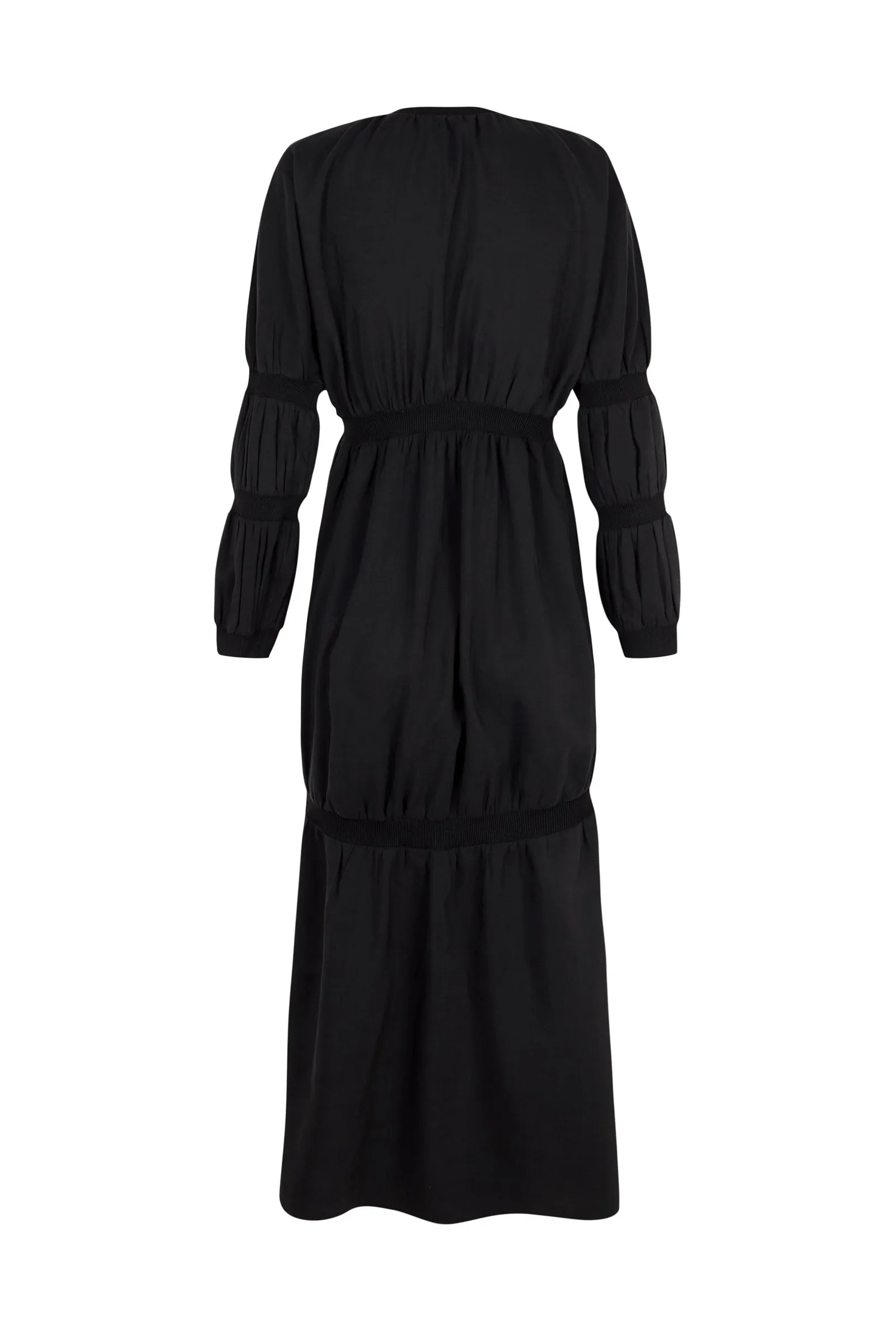 Morgan, dress in smoke gray linen and silk