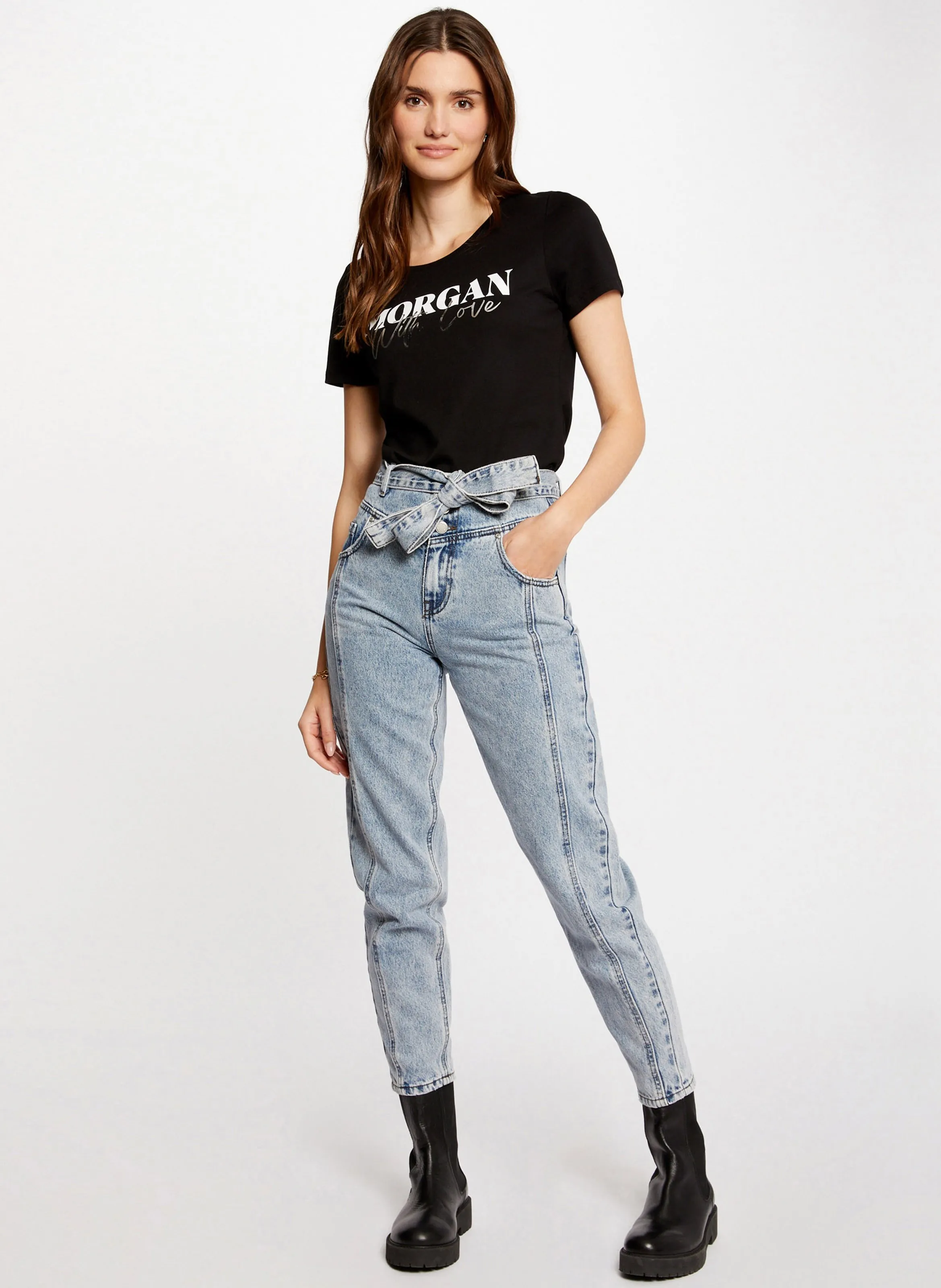 MORGAN DUNE  CAMISETA RECTA DE MEZCLA DE ALGODóN CON CUELLO REDONDO EN NEGRO