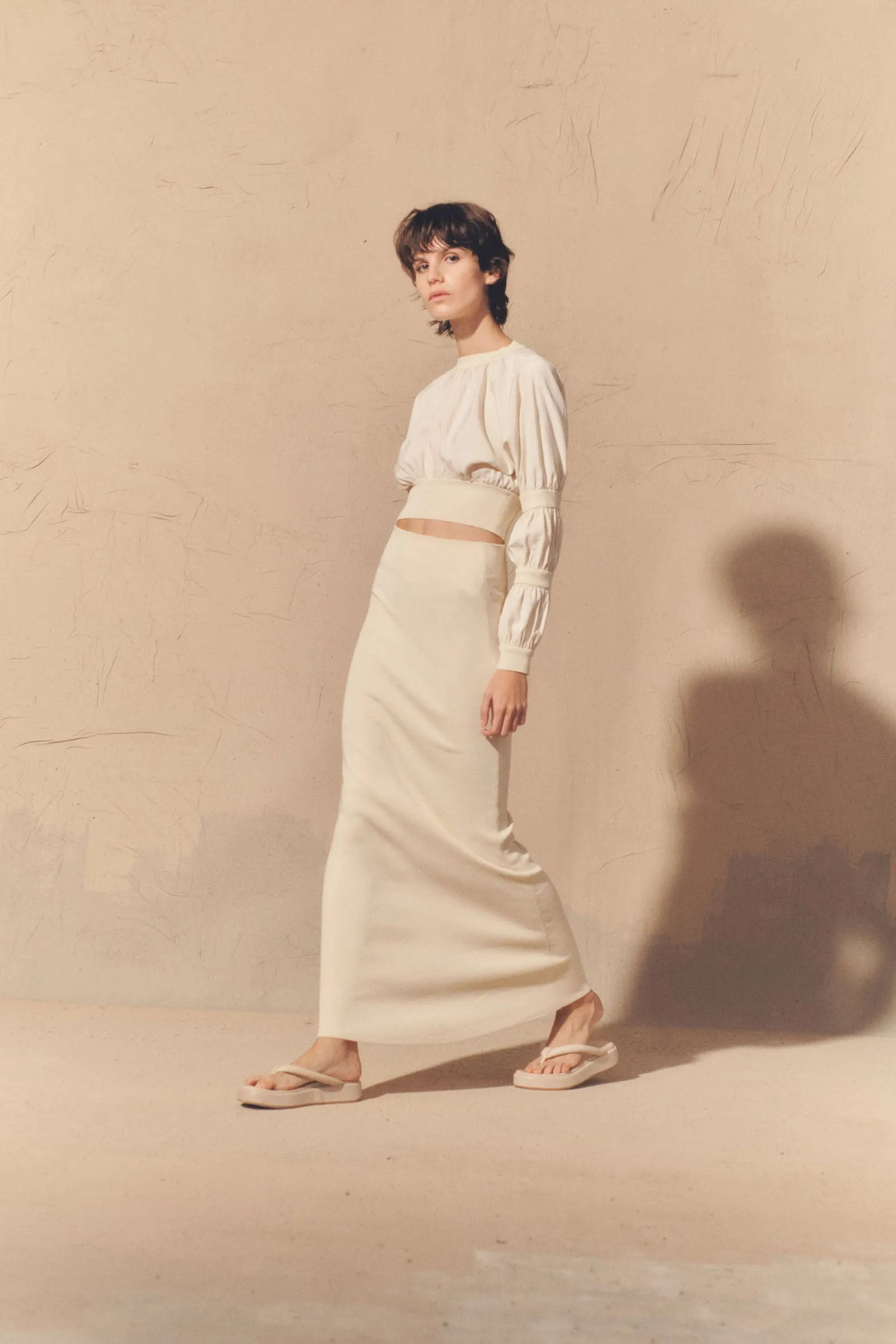 Morgan, ivory linen and silk crop top