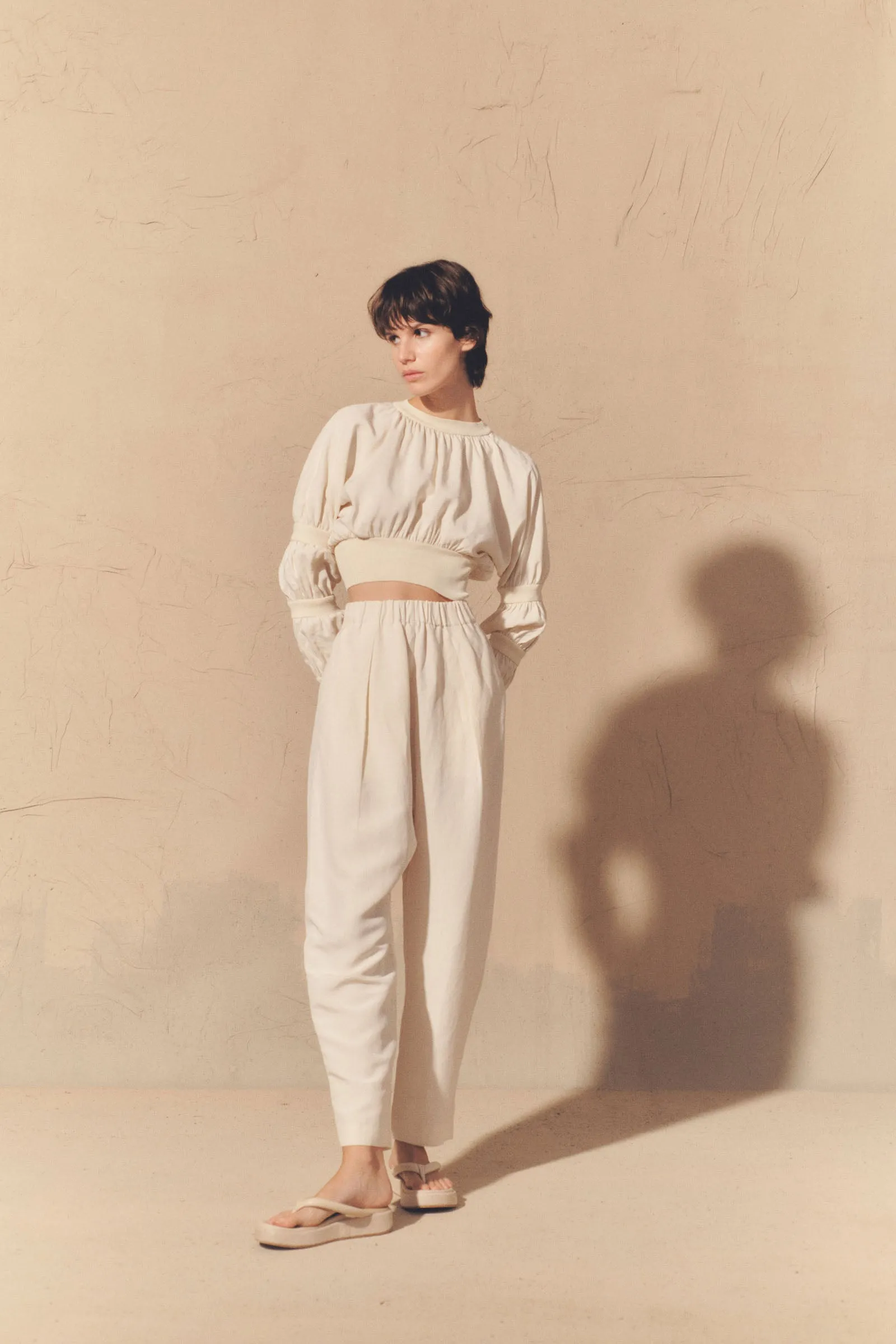 Morgan, ivory linen and silk crop top