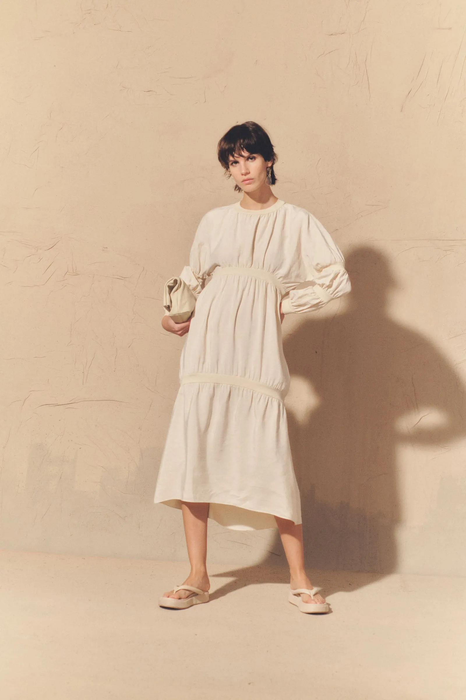 Morgan, ivory silk and linen dress