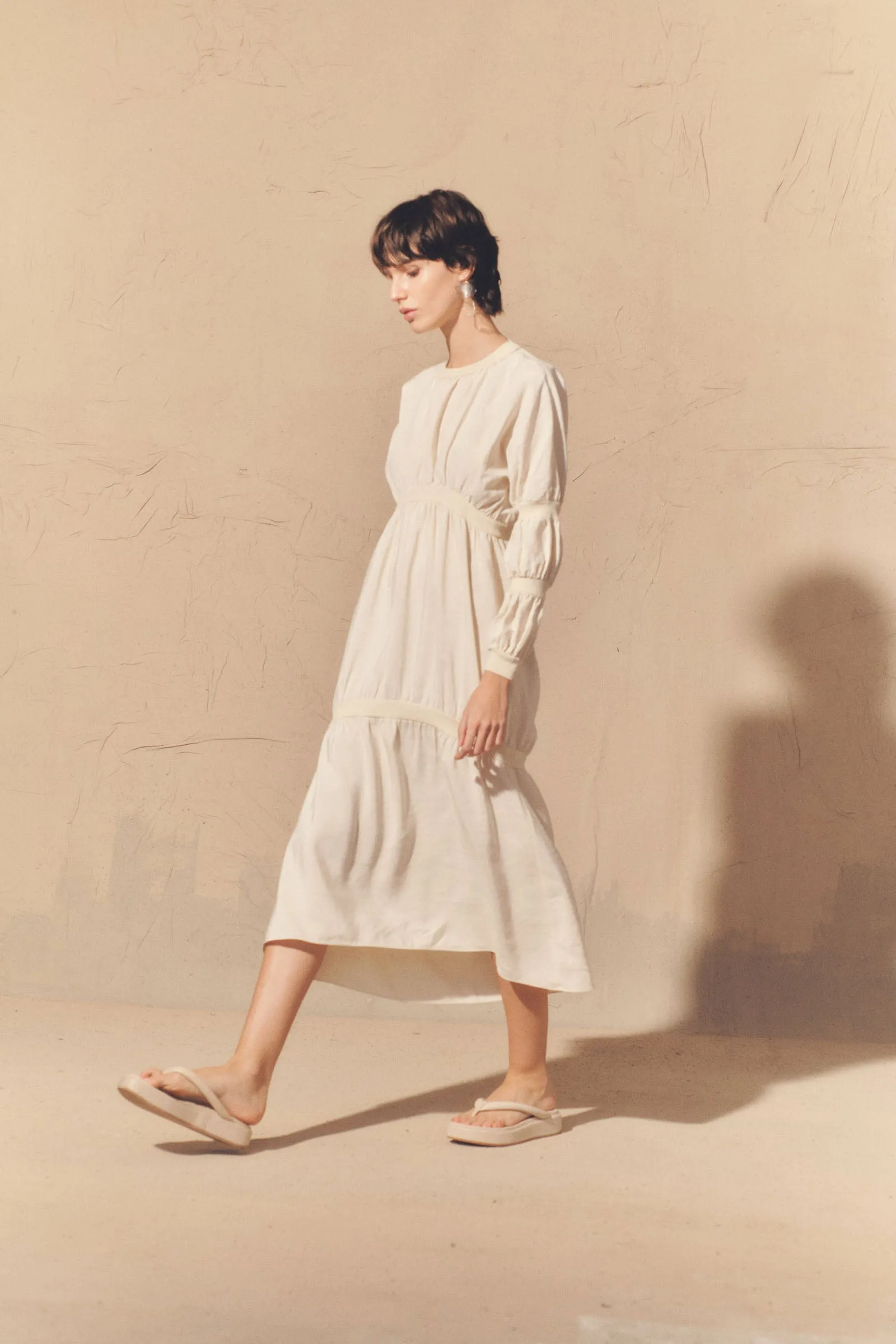 Morgan, ivory silk and linen dress