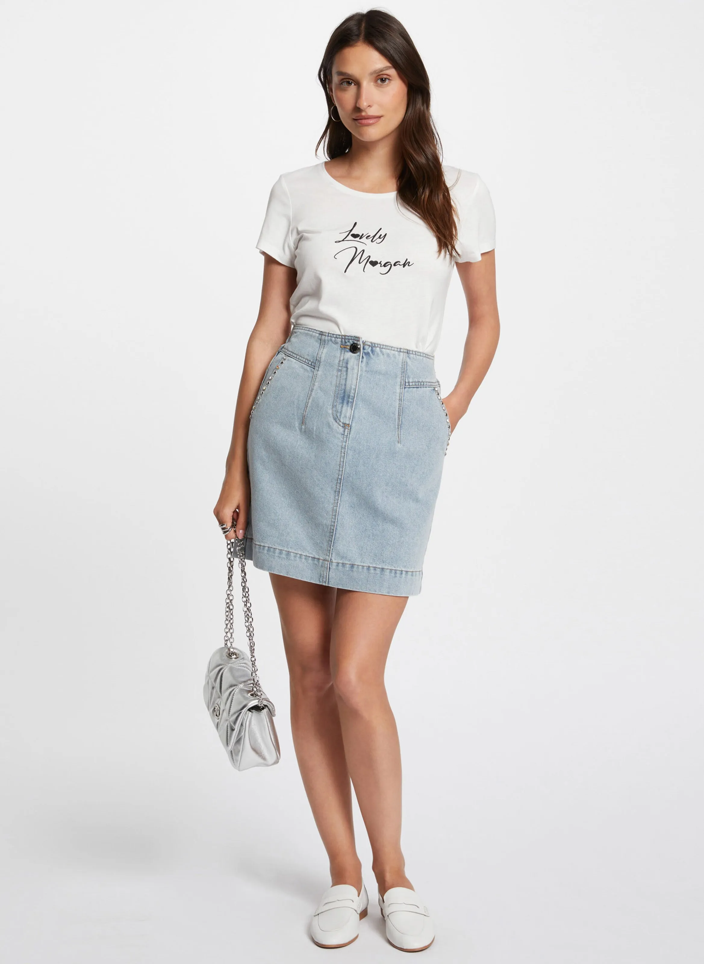 MORGAN JAQUA  FALDA CORTA RECTA DE DENIM DE ALGODóN EN AZUL