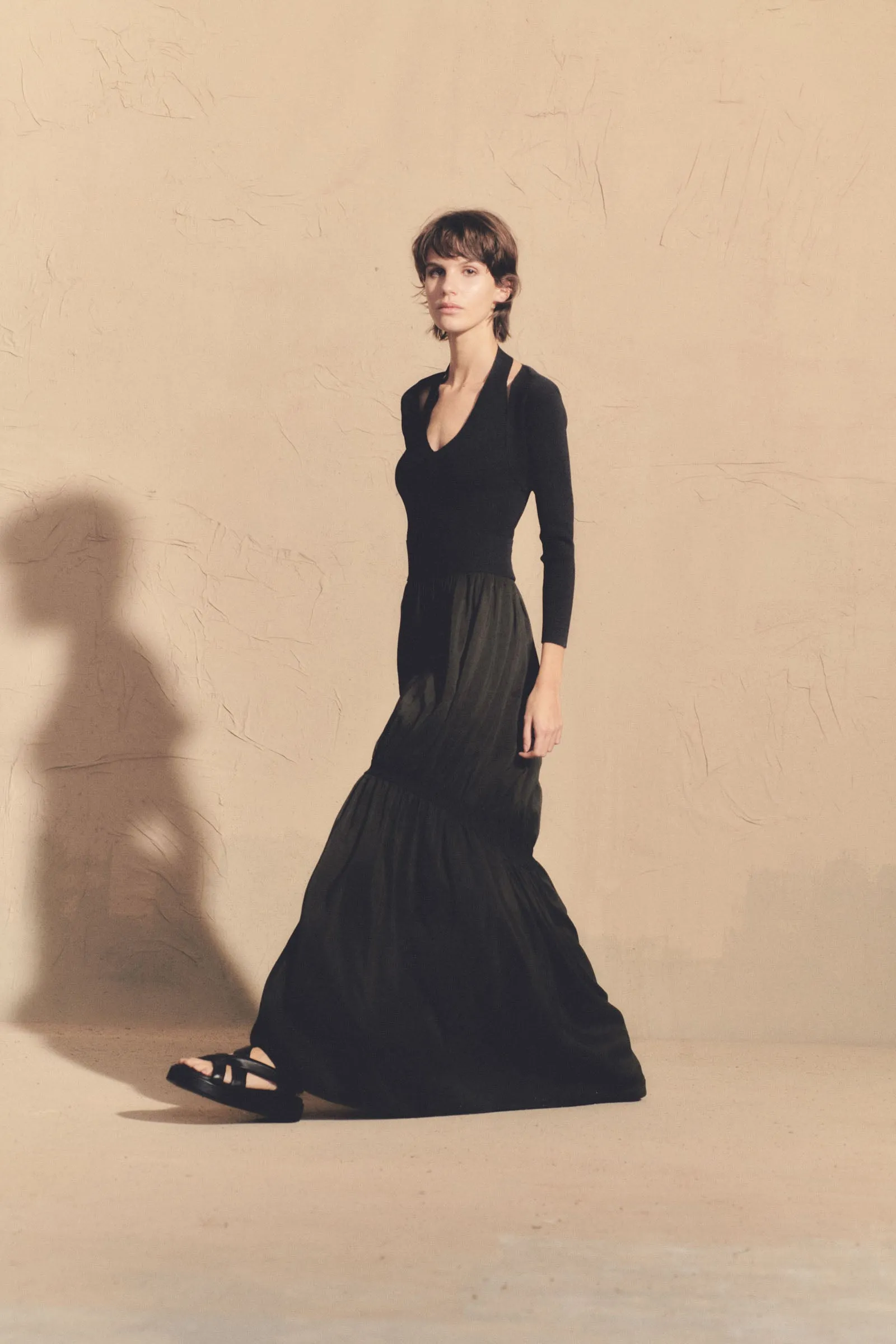Morgan, long skirt in ivory linen and silk